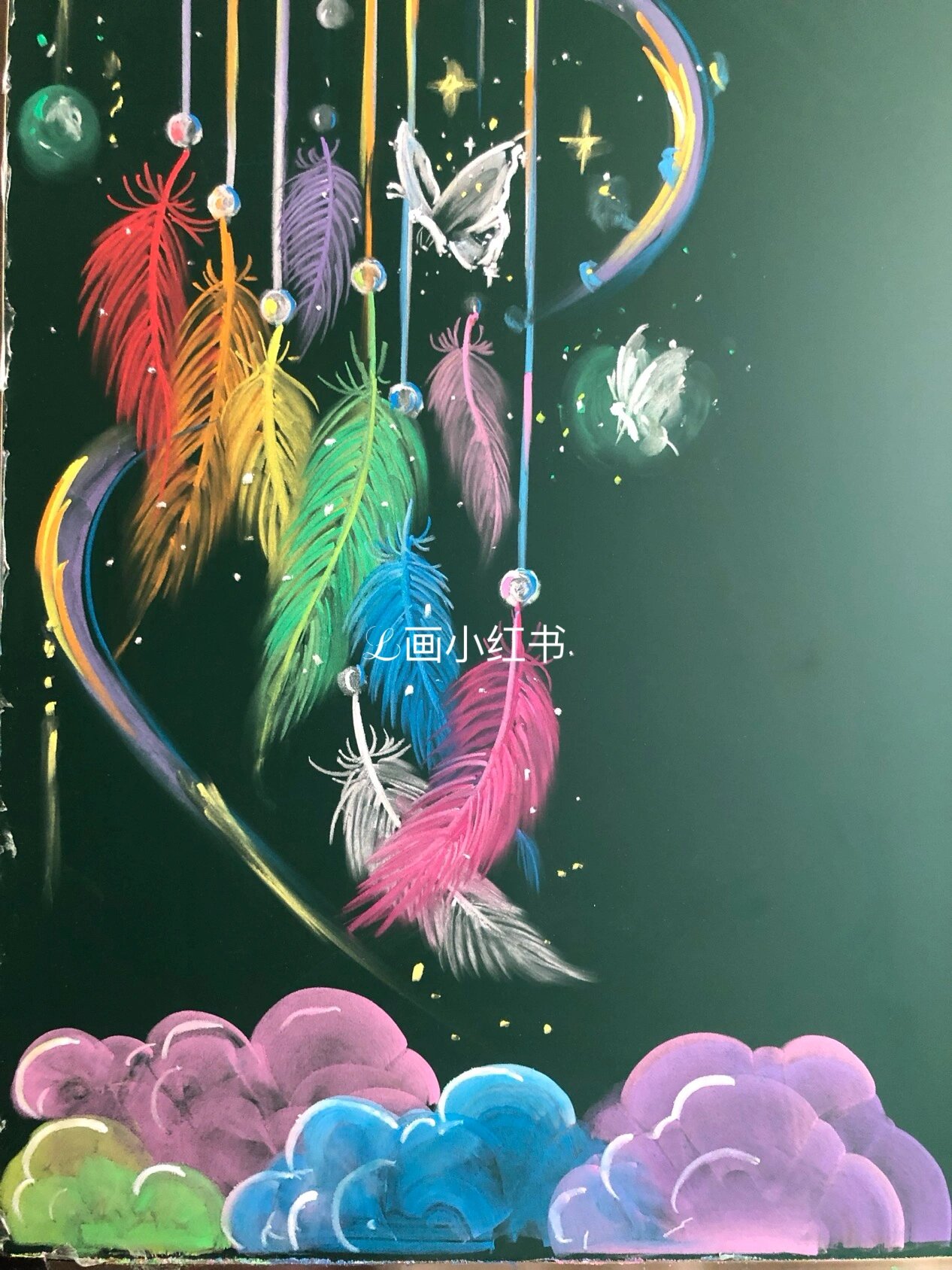 粉笔画一黑板报边框 羽毛风铃