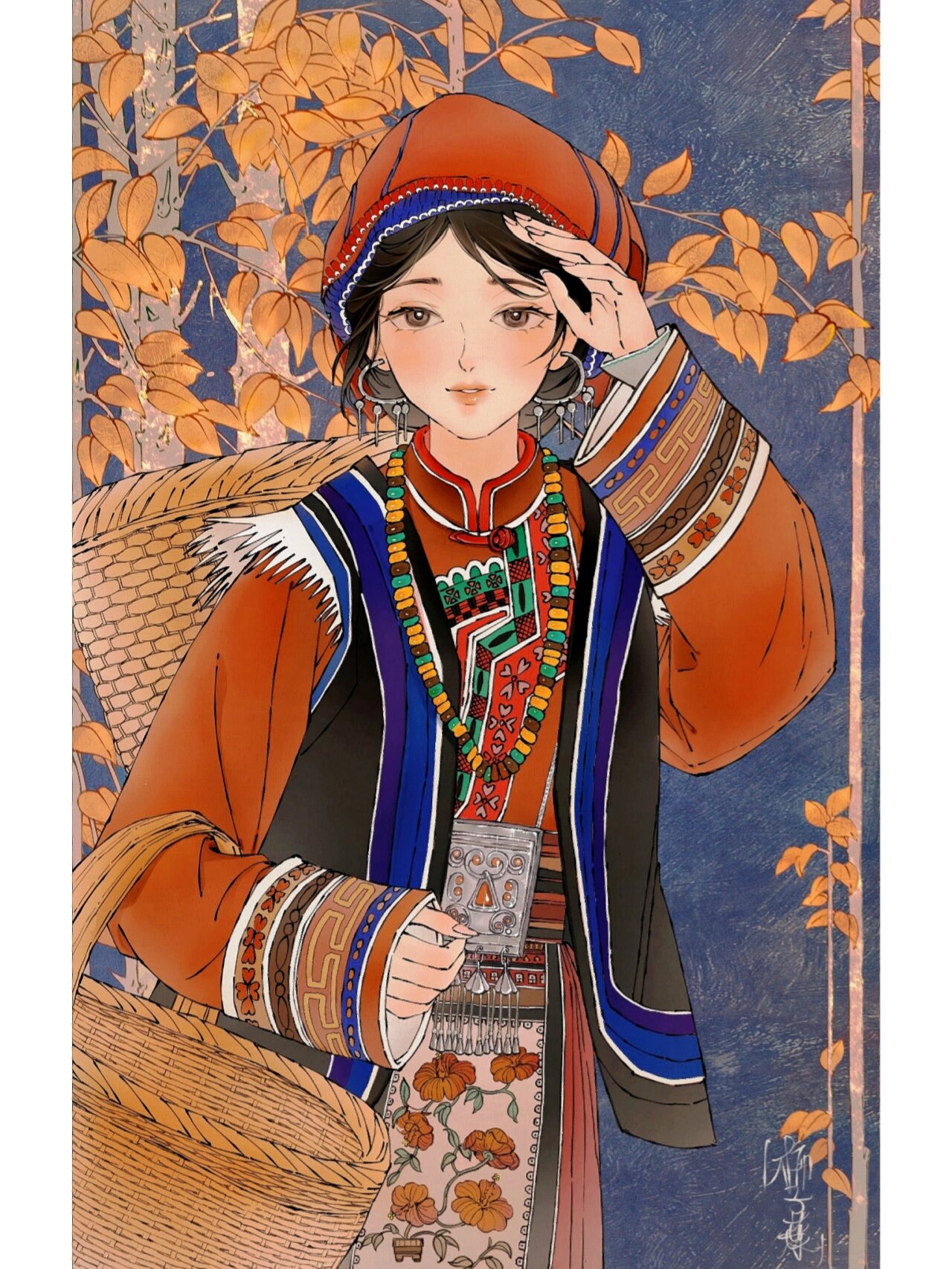 (民族风情插画)彝族姑娘