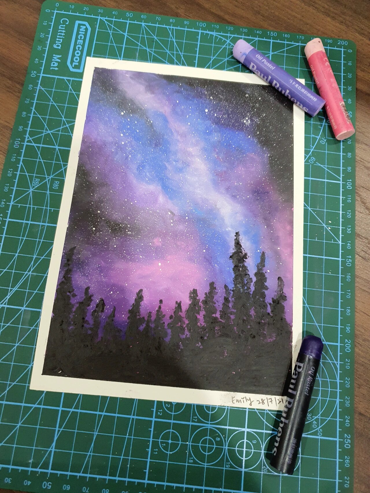 第一幅油棒画 献给了星空银河