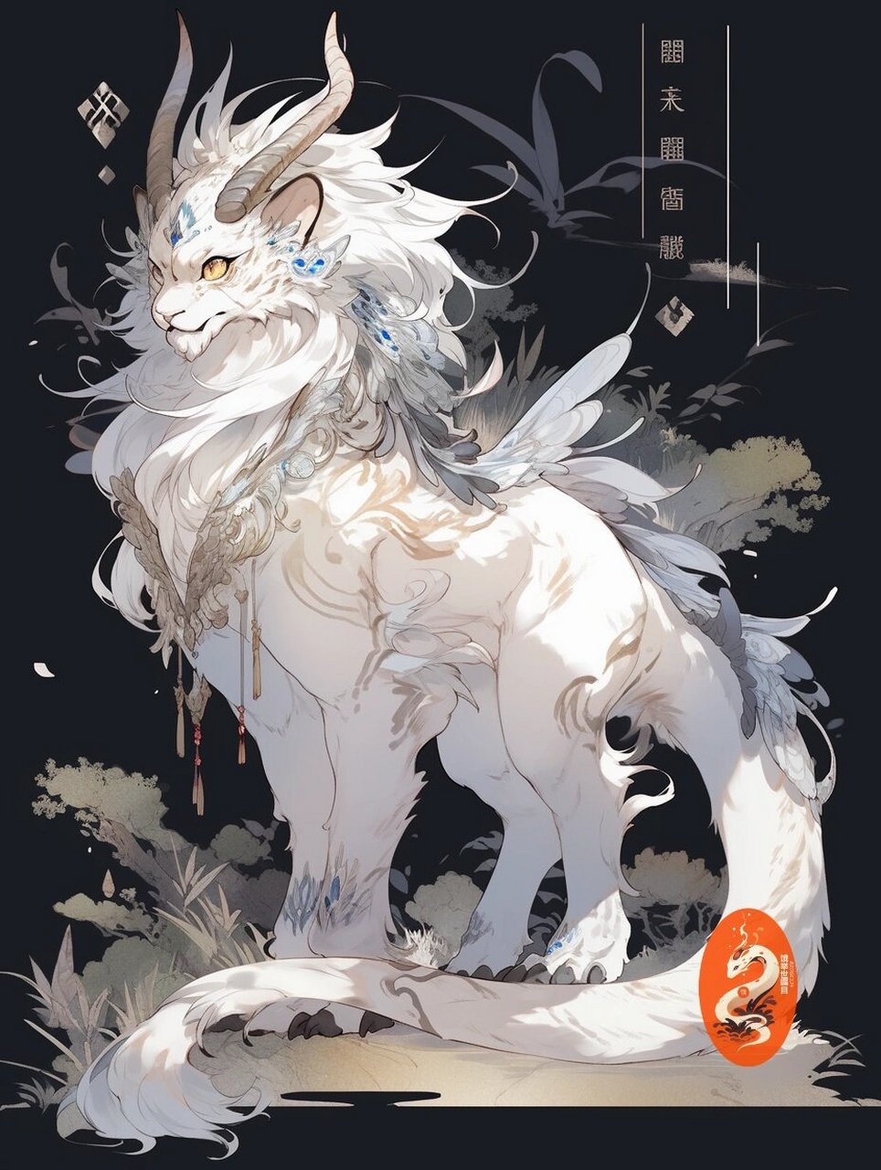 《元史》记载:白泽兽虎首朱发而有角,龙身.