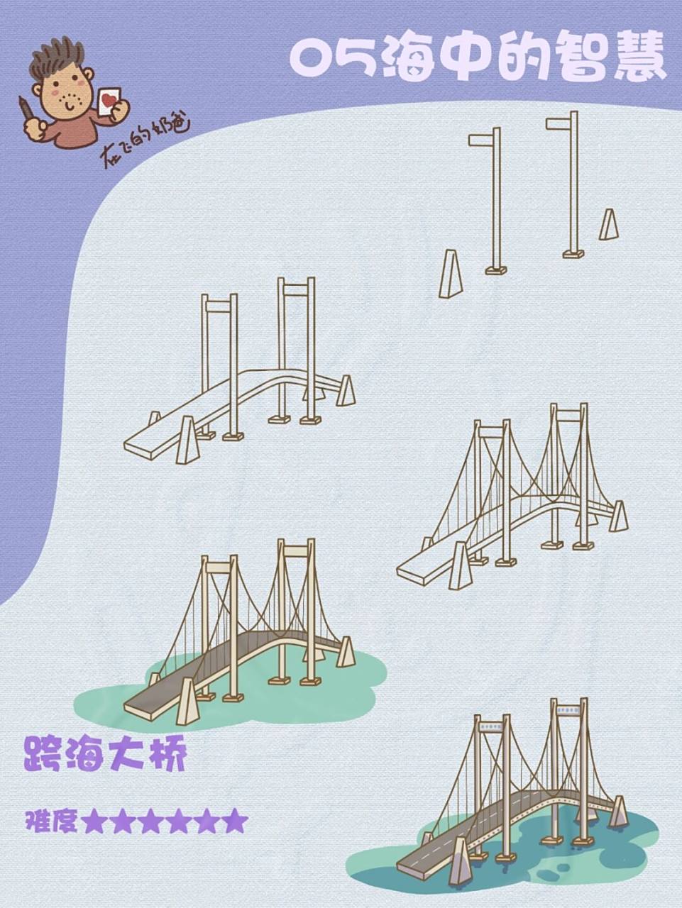 跨海大桥 简笔画 #板绘# #procreate绘画# #少儿美术# #简笔画教程