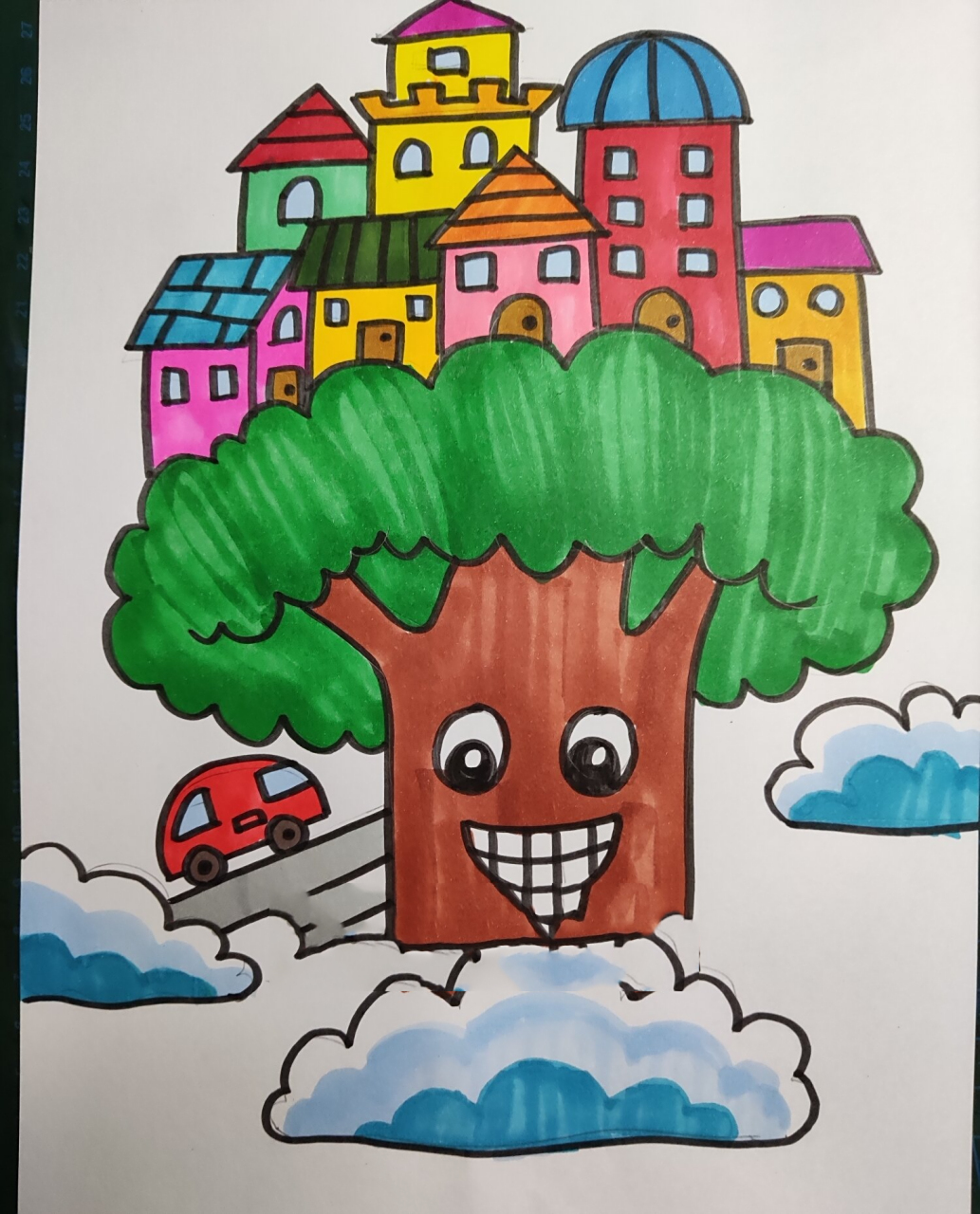 简笔画《有趣的房子建筑》 未来城市创意画 #马克笔