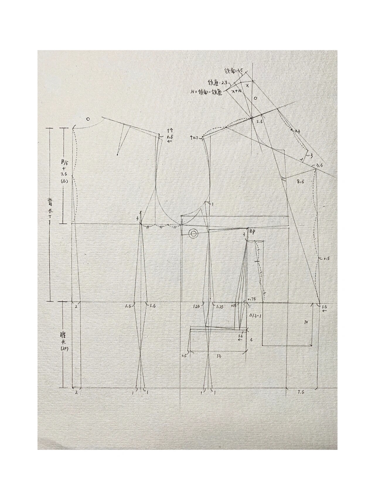 服装制版练习|六开身双排口平驳领西装