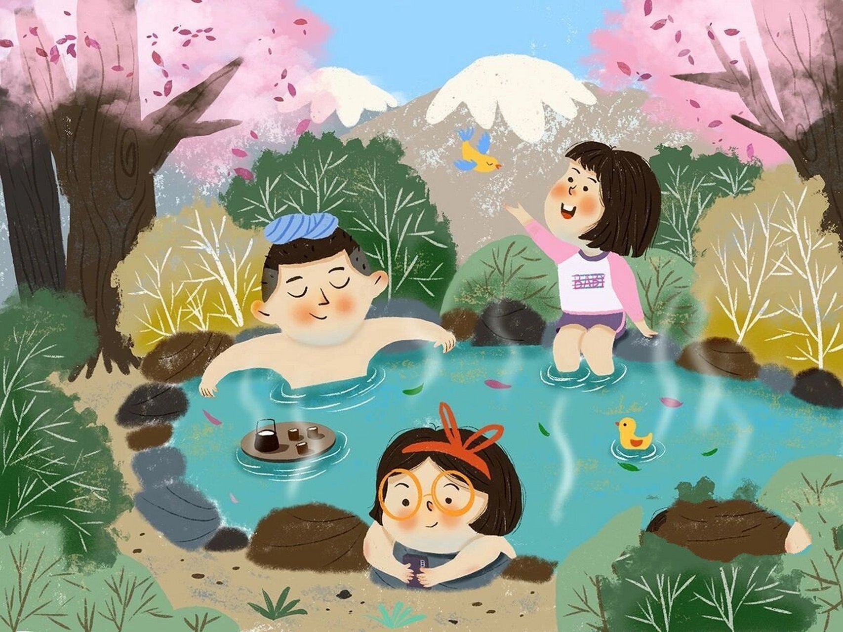 原创儿童插画/一起泡温泉吧!