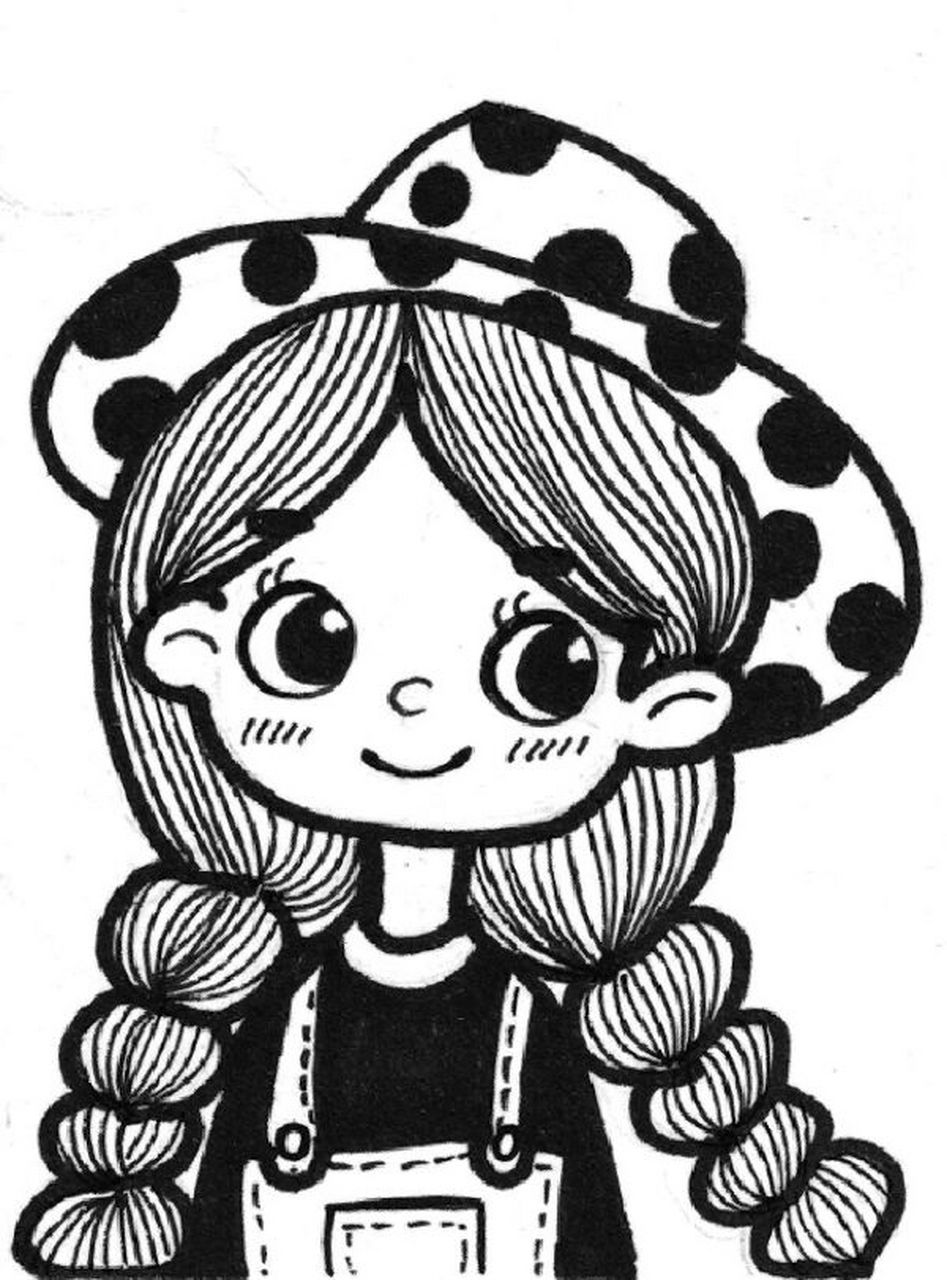 9-10岁创意美术手绘线描插画 卡通人像线描练习