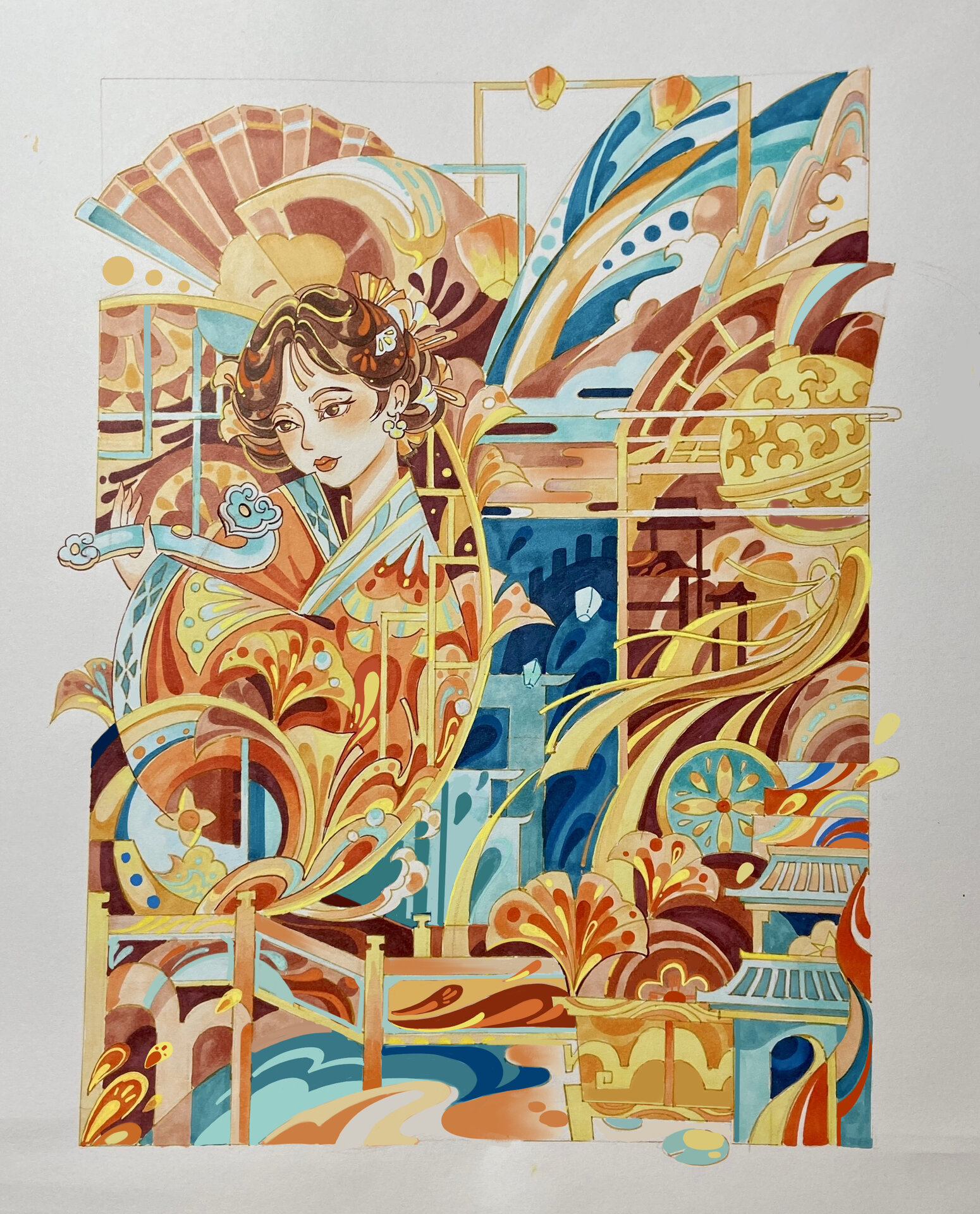 传统,中国风题材|马克笔装饰画