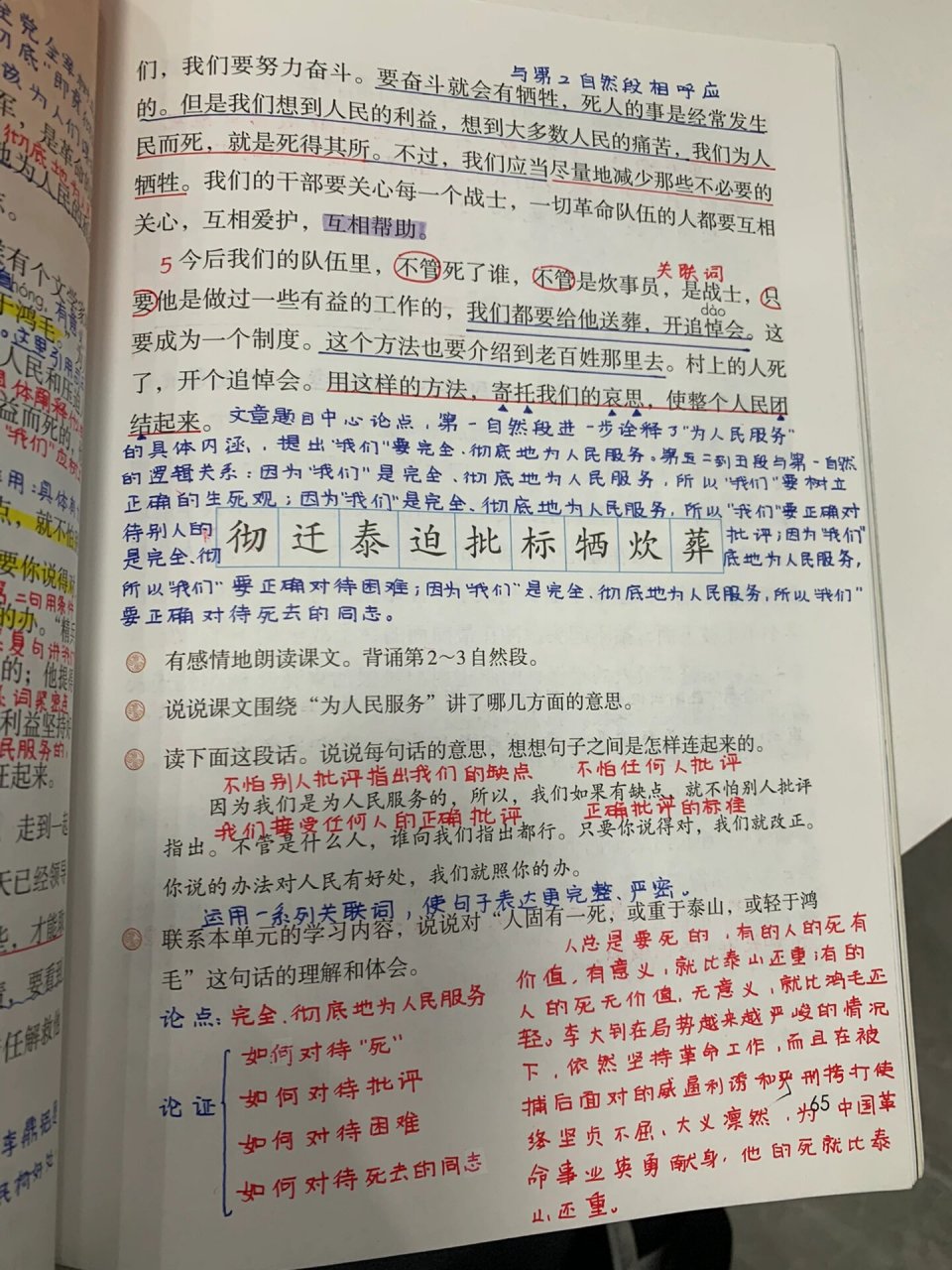 为人民服务课文笔记图片