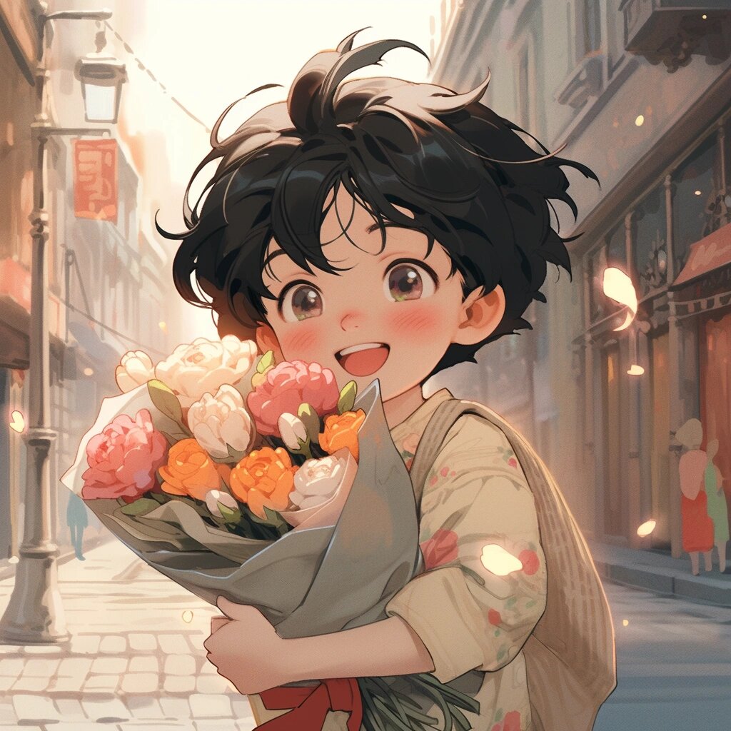 情侣头像|治愈系男生头像|好运捧花头像