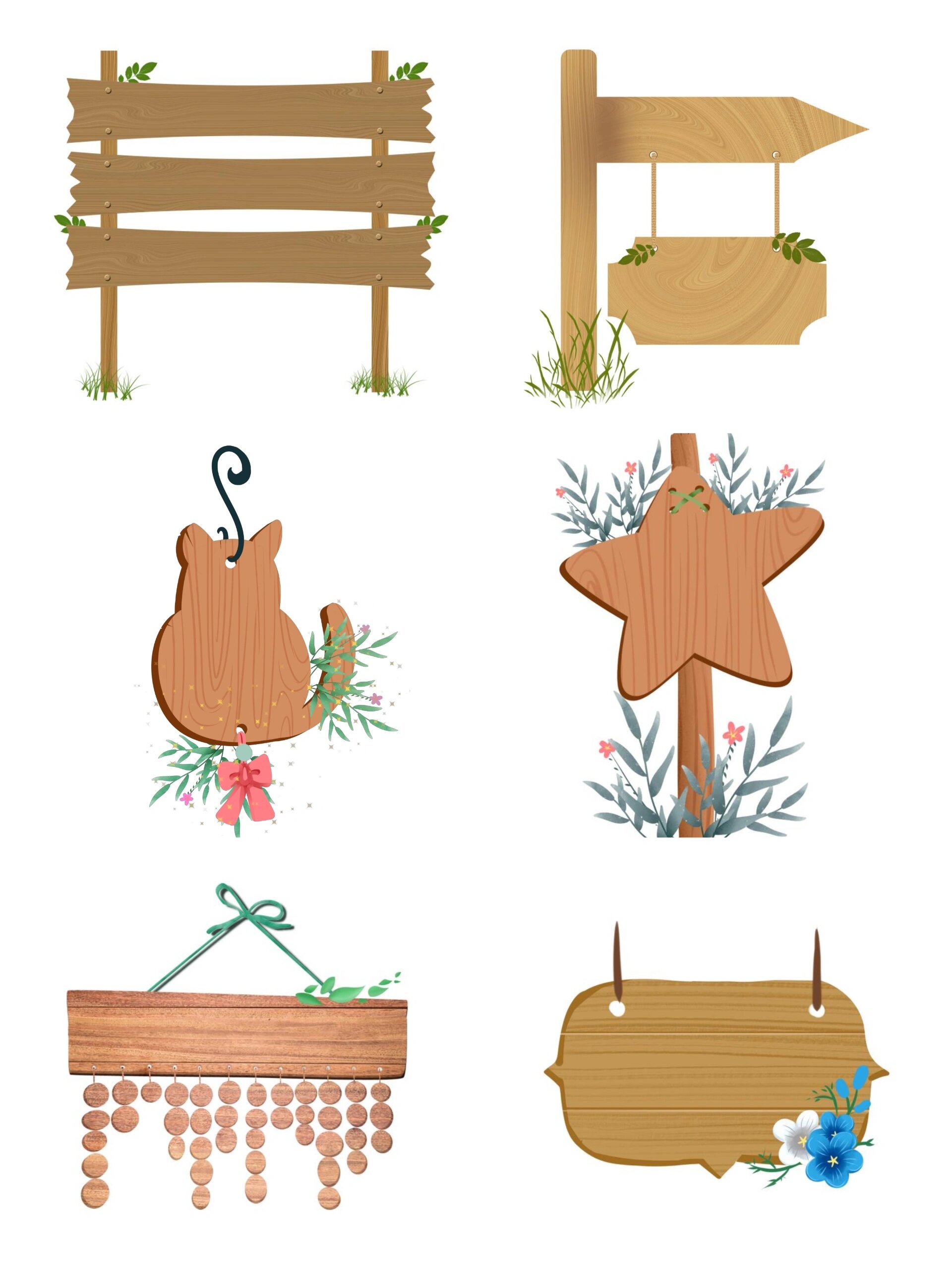 卡通边框‖木质底纹标牌免抠素材②