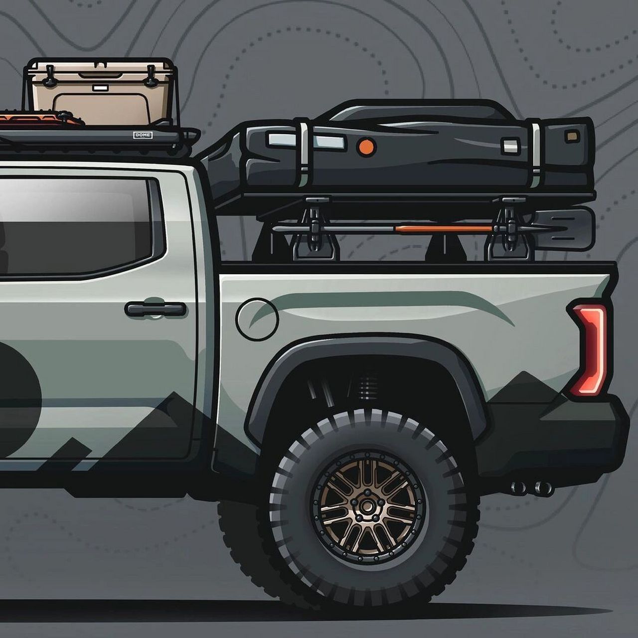 丰田tacoma皮卡 越野车 手绘 插画 点关注07私信获取无水印高清原图