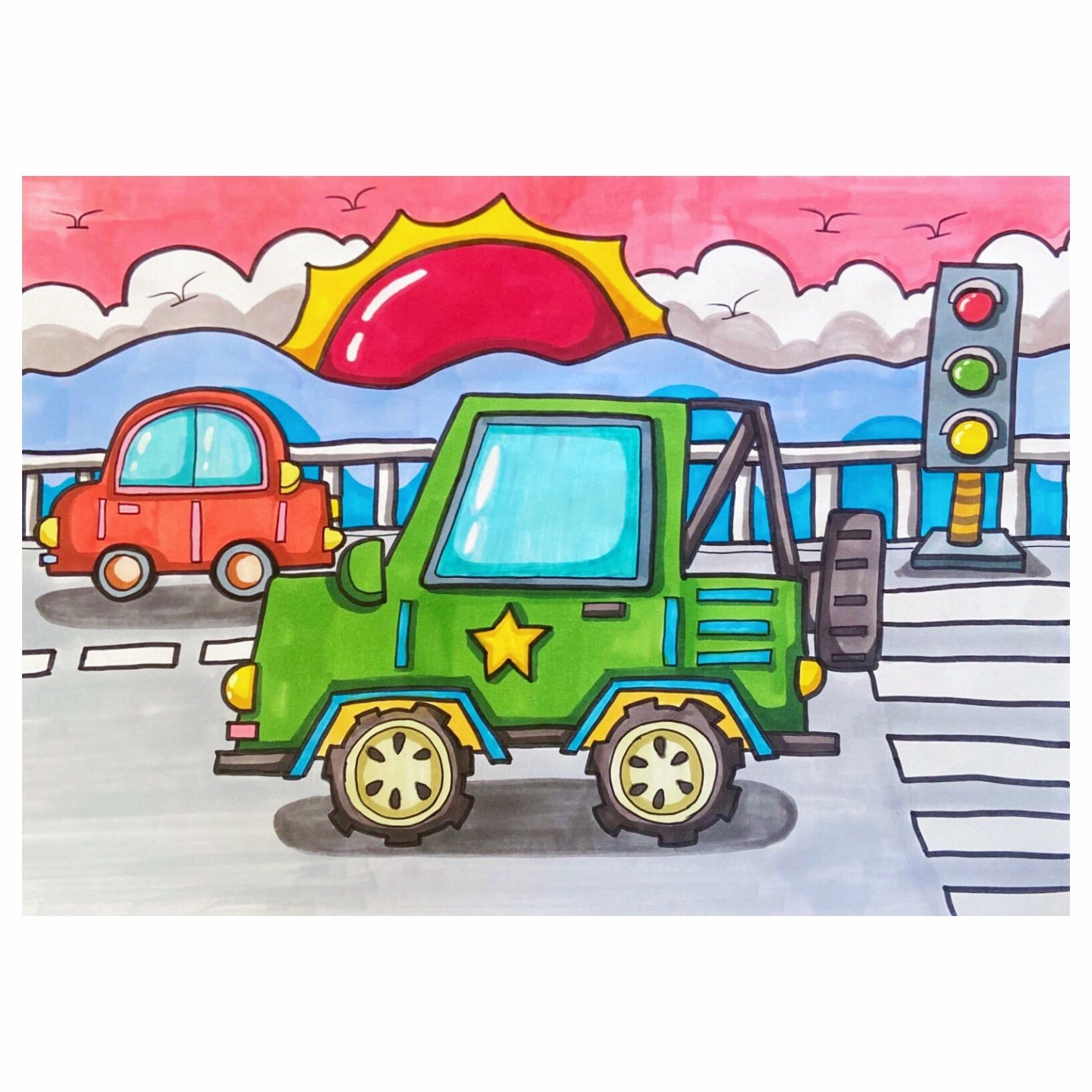 【177】马克笔儿童画《小汽车