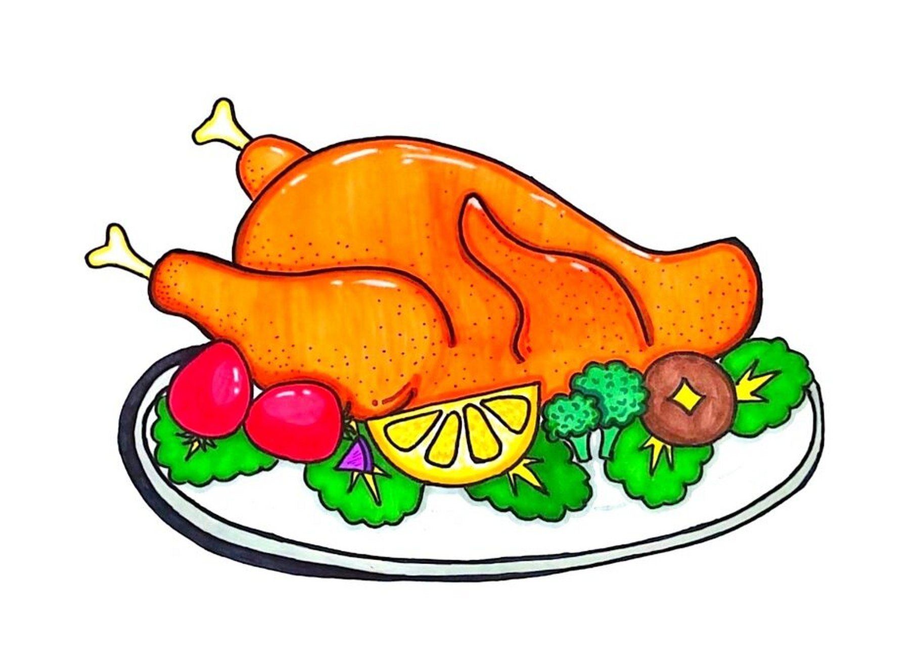 年夜饭烧鸡的简笔画图片