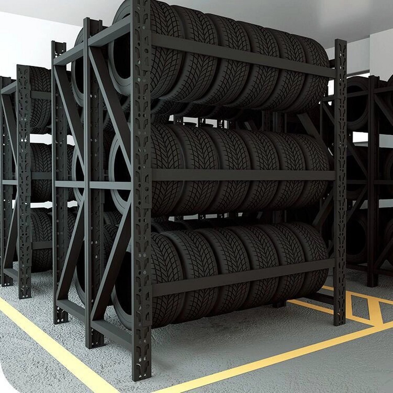 轮胎货架展示架 五金工具置物架 	 每层承重200-500公斤; 	 常规尺寸