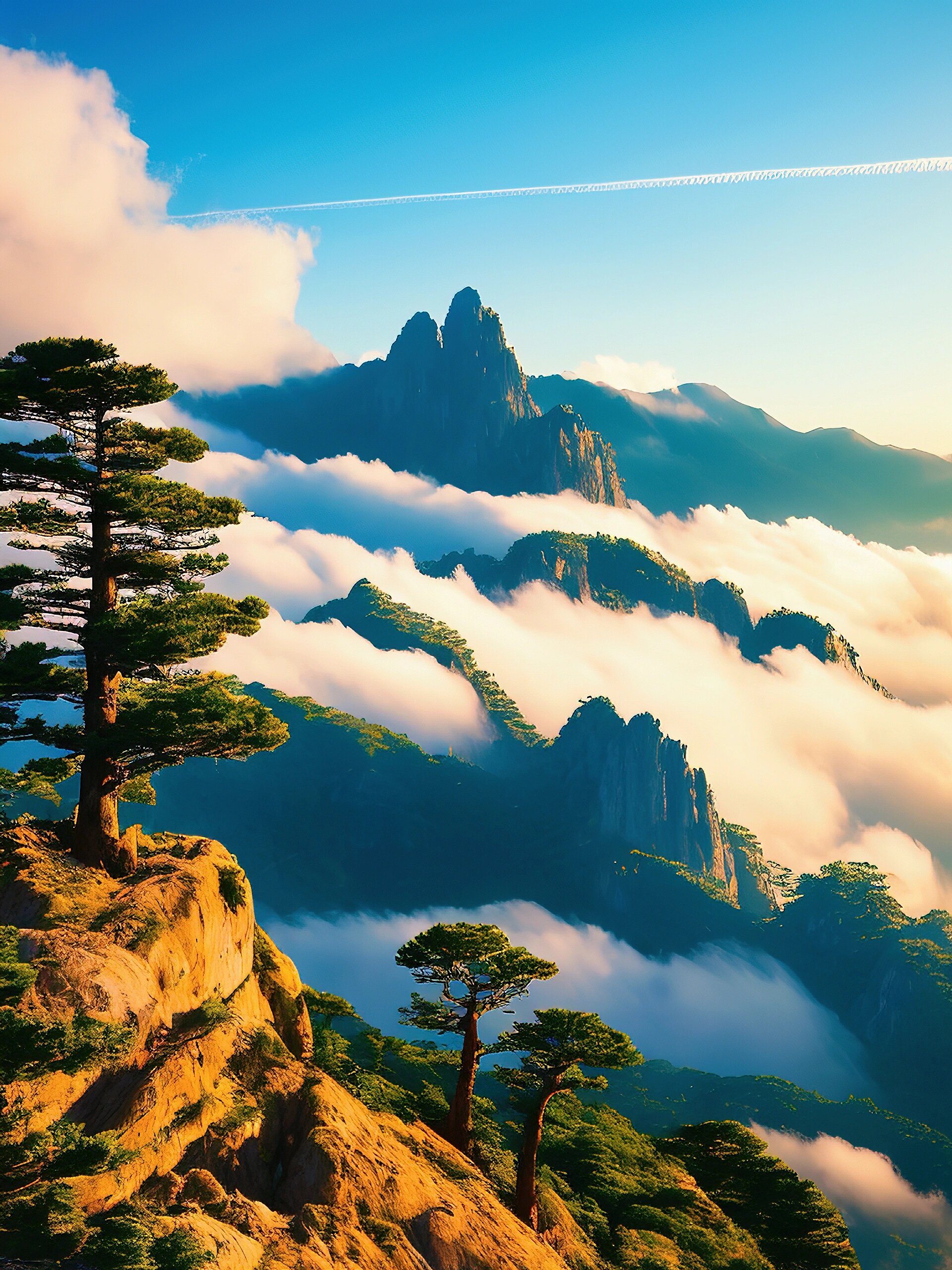 山川美景云雾之上大松树