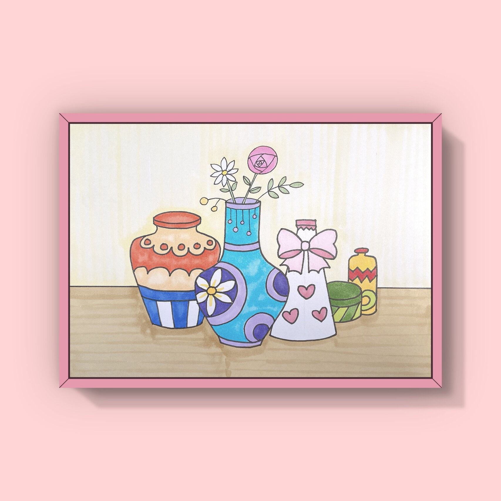 瓶子儿童画 简笔画儿创景物组合卡通花瓶 美术宝 漂亮的瓶子 课效