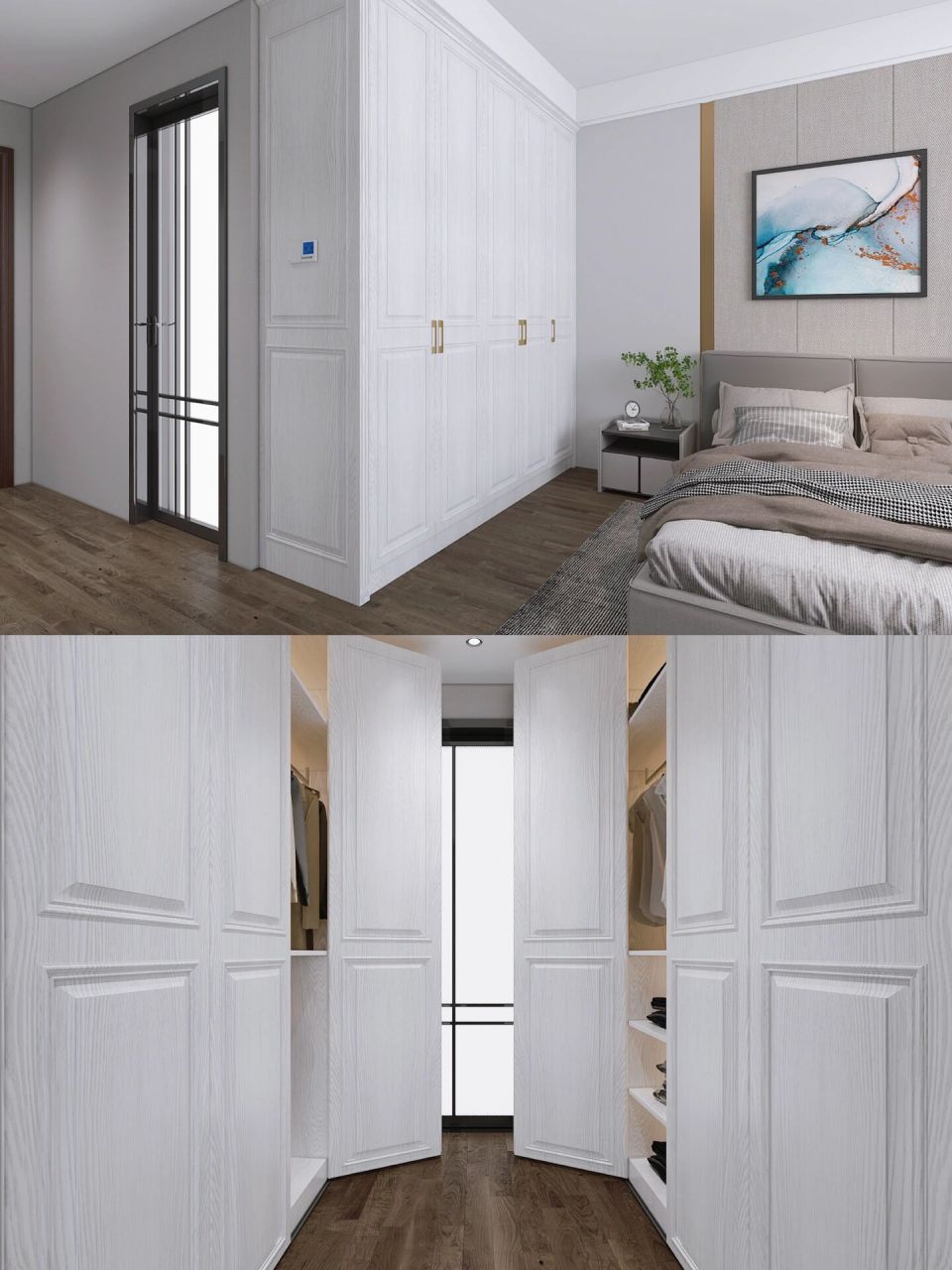 红橡白开放漆衣柜效果图分享7815 放一波去年做的效果图,柜门选用