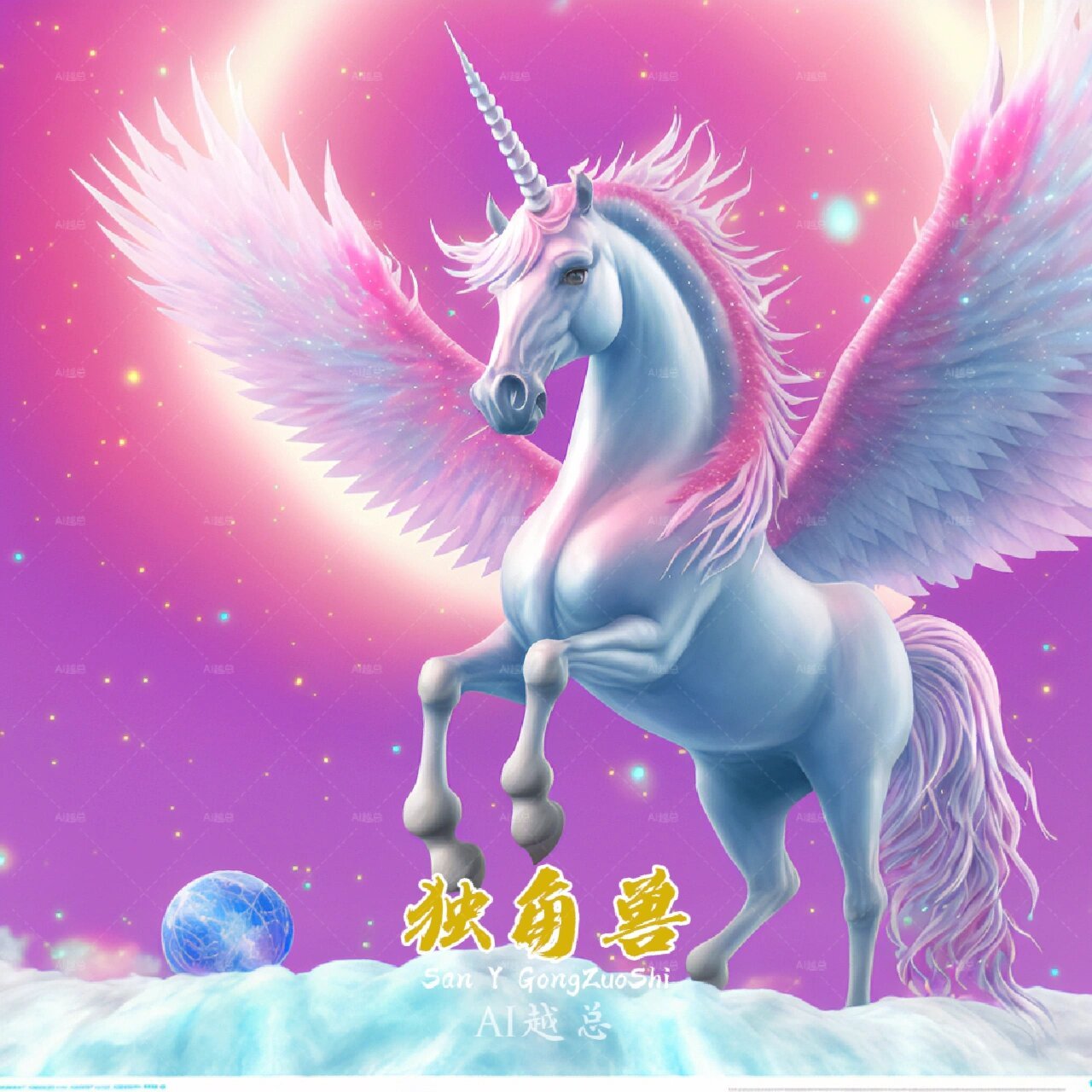 上古神兽-独角兽 独角兽:形如白马,额前有一个螺旋角,象征着爱情,寓意