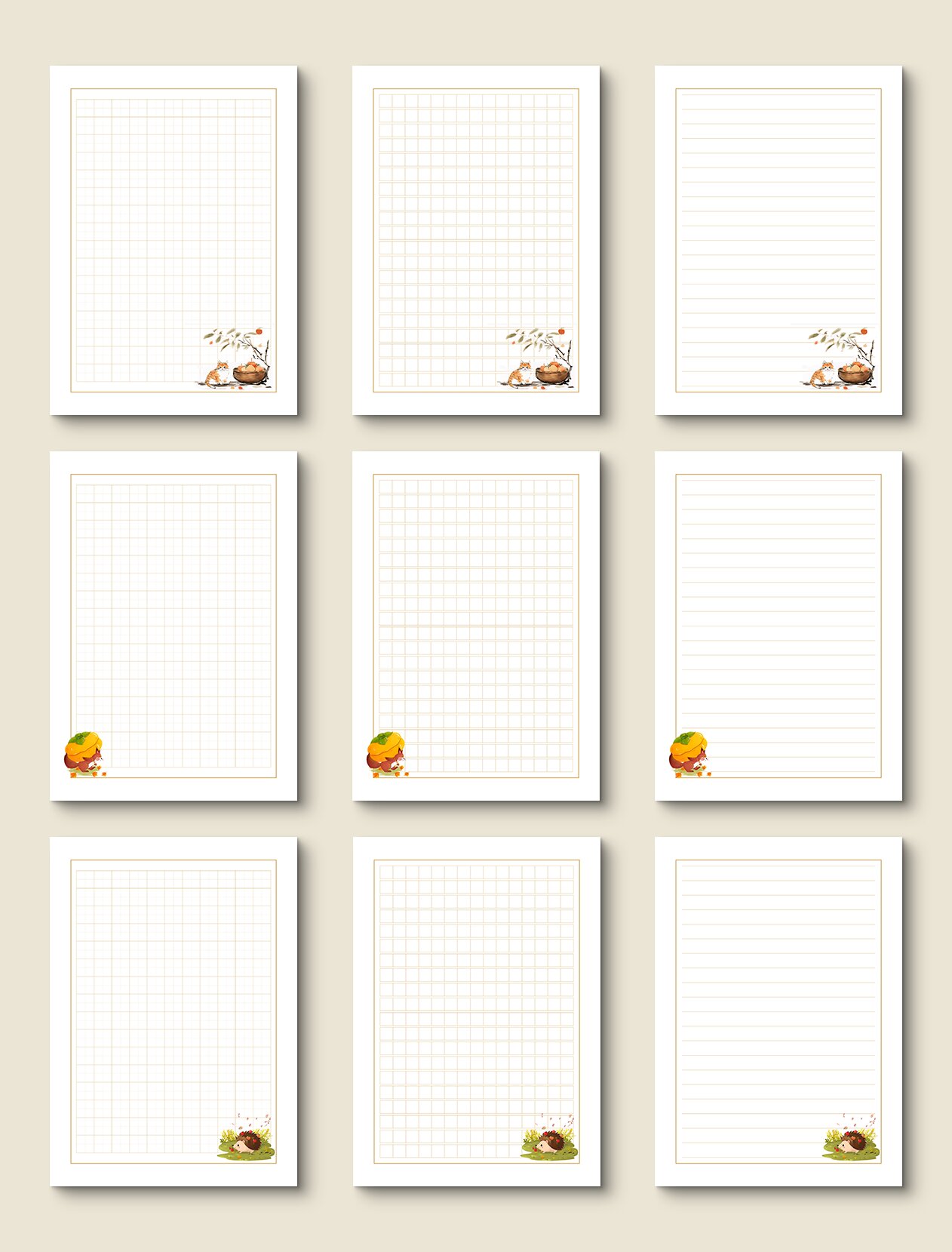 a4打印纸模板分享 秋天简约卡通练习纸