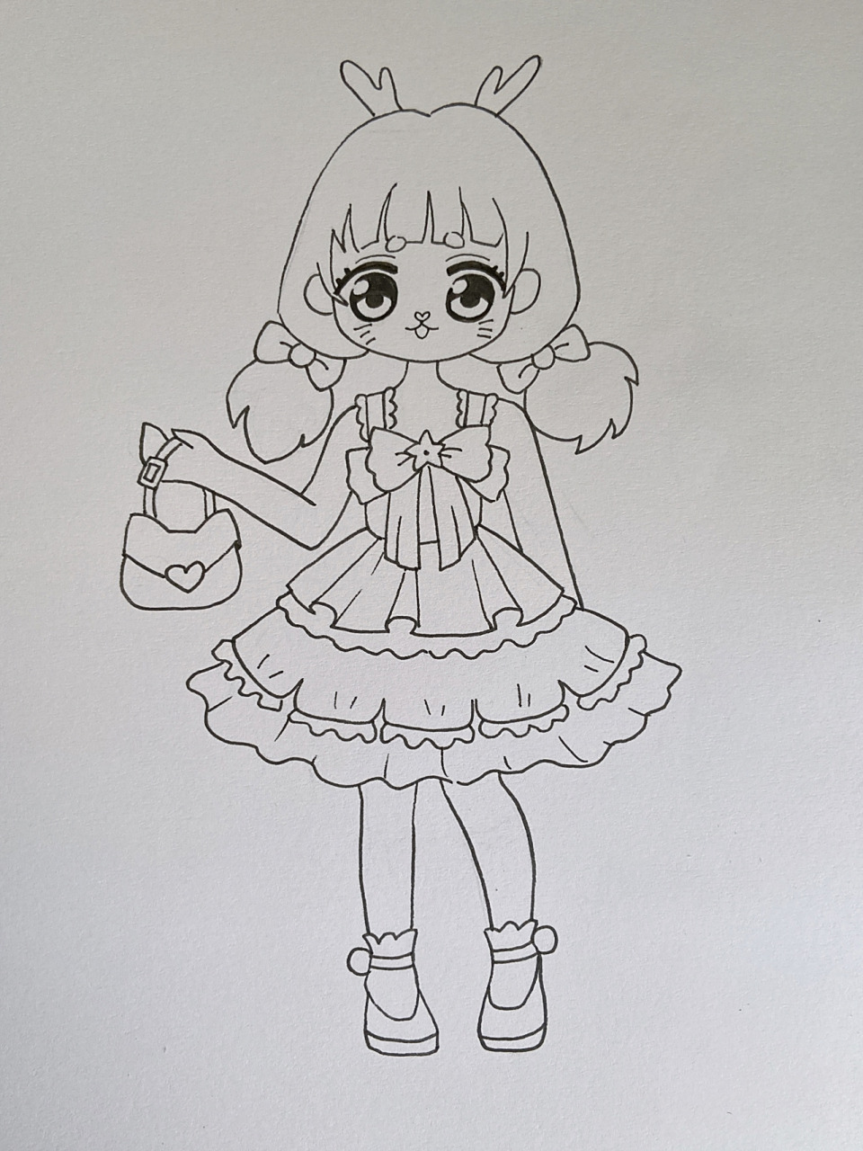 q版女孩全身服装设计简笔画动漫人物圣诞节 学生自己的想法,圣诞驯鹿