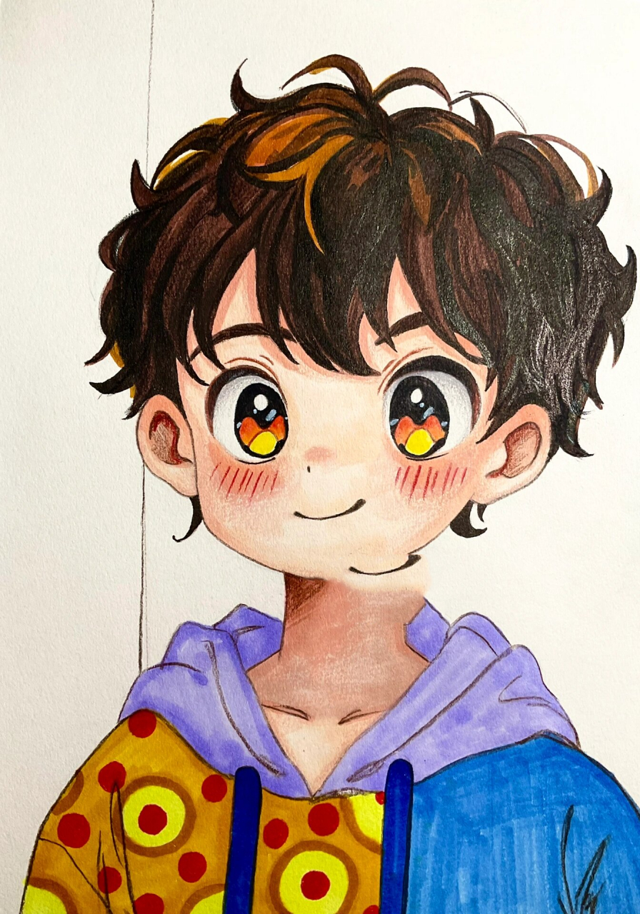 男生动漫头像,时尚头像插画 马克笔 彩铅 适合8～9岁 基础人物造型