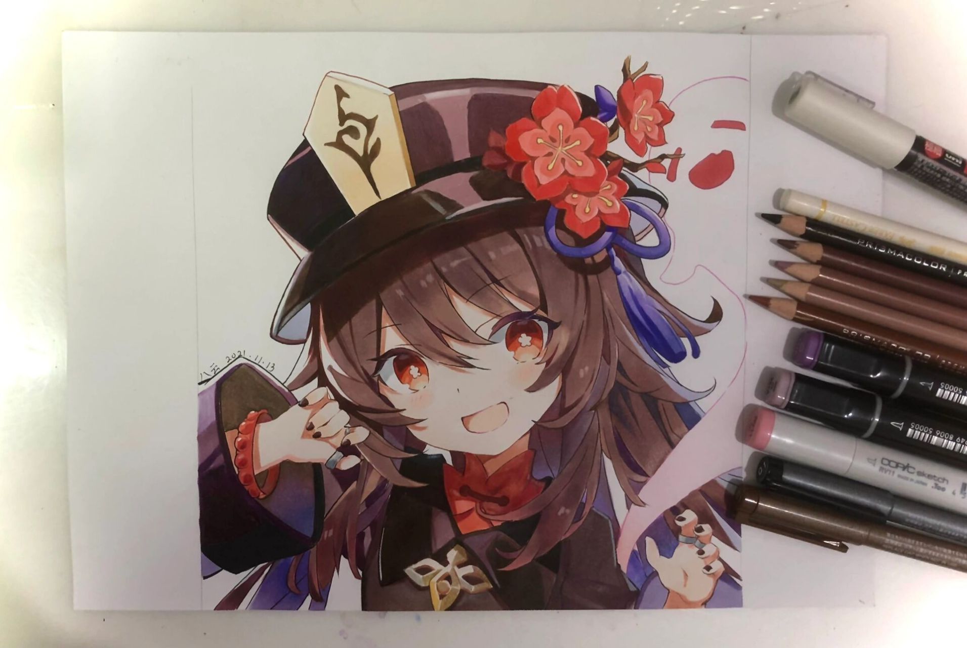 马克笔彩铅手绘 胡桃(原神)