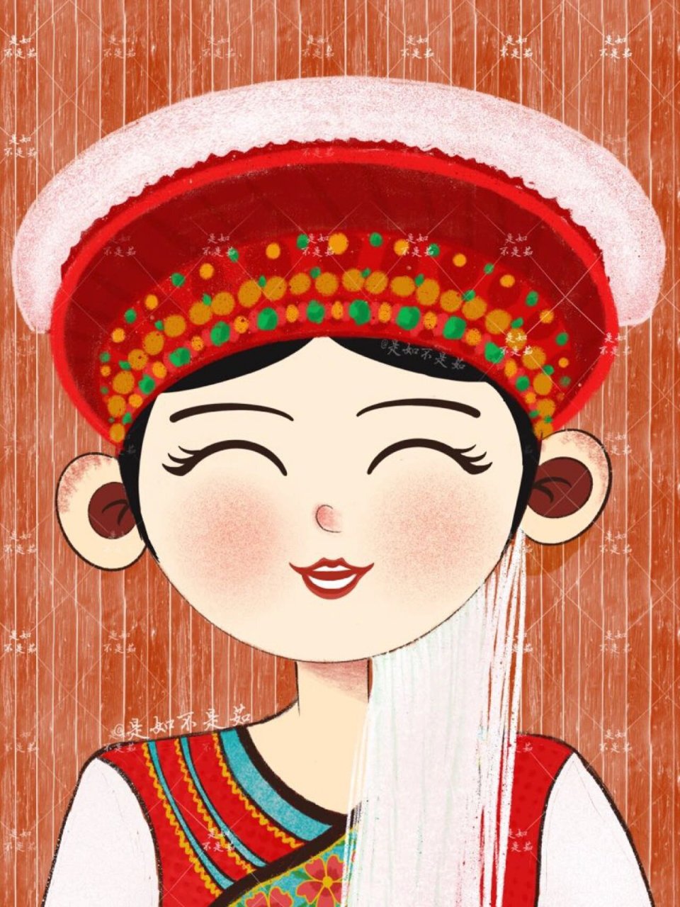 白族|少数民族系列原创插画(五) 叮90 白族的服饰相对来说没有那么