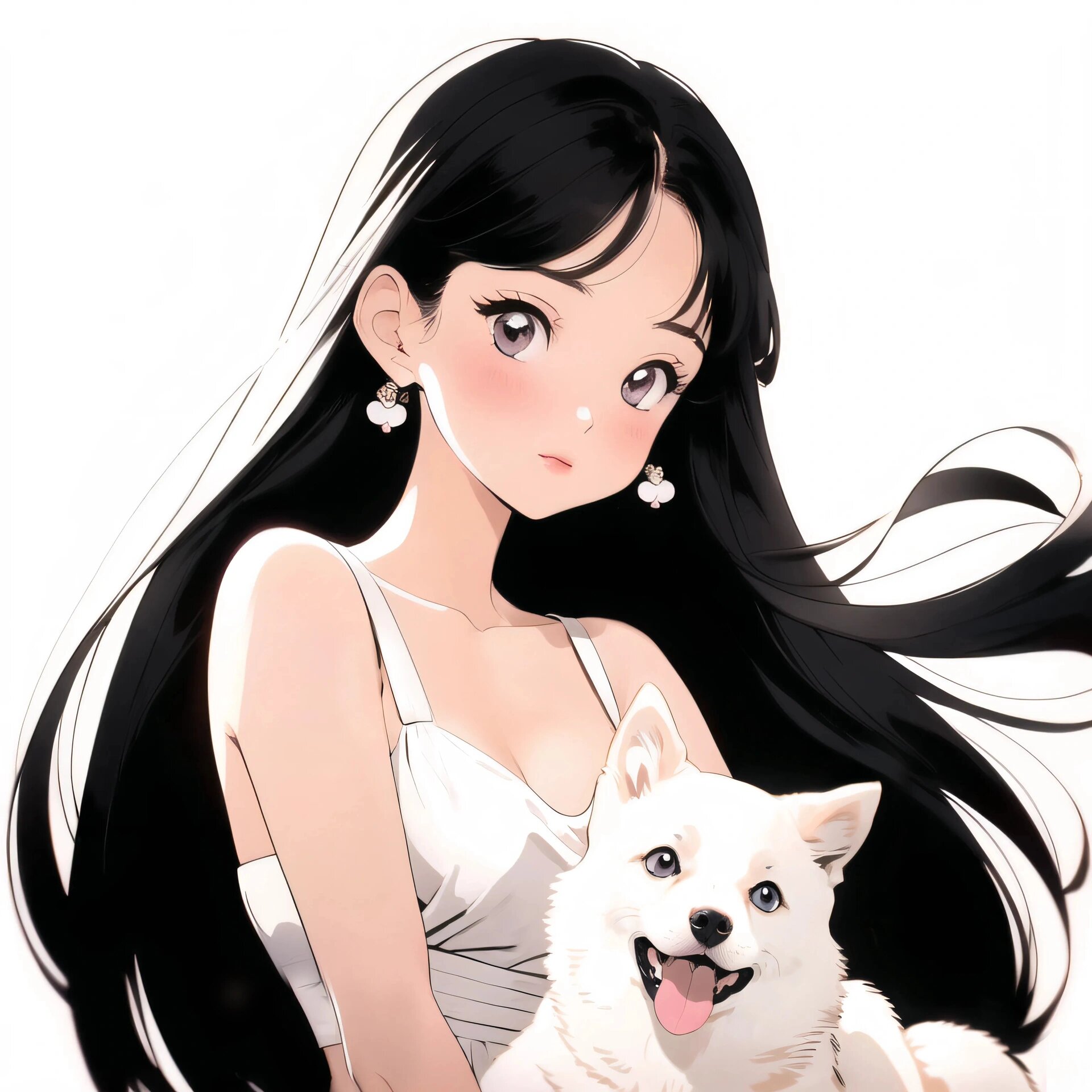 旧漫头像|白色柴犬和甜美小姐姐