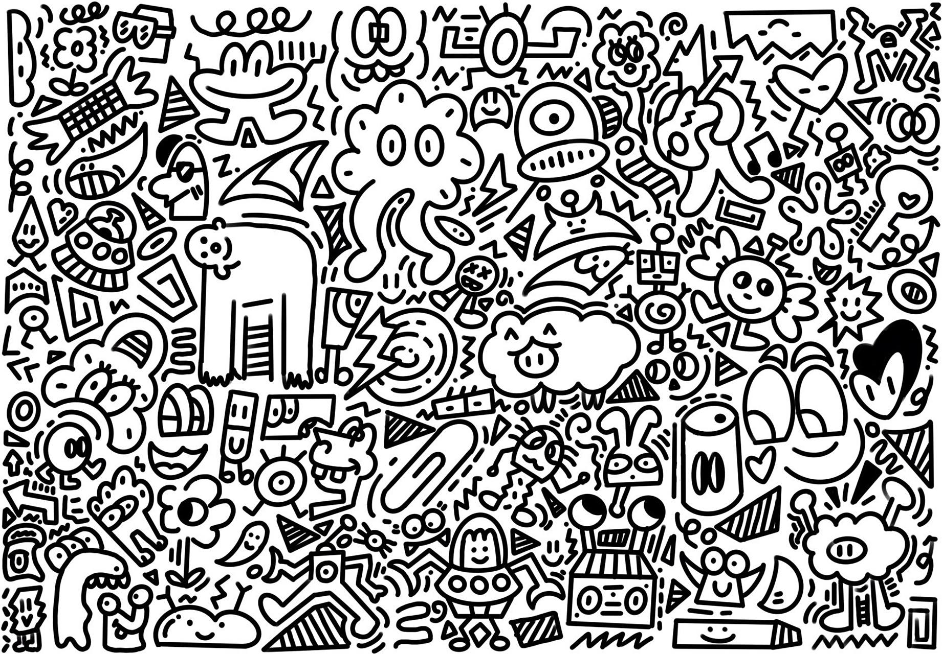 ins风手绘涂鸦▏一只黑笔画完一幅画 90涂鸦真的好!解!压!