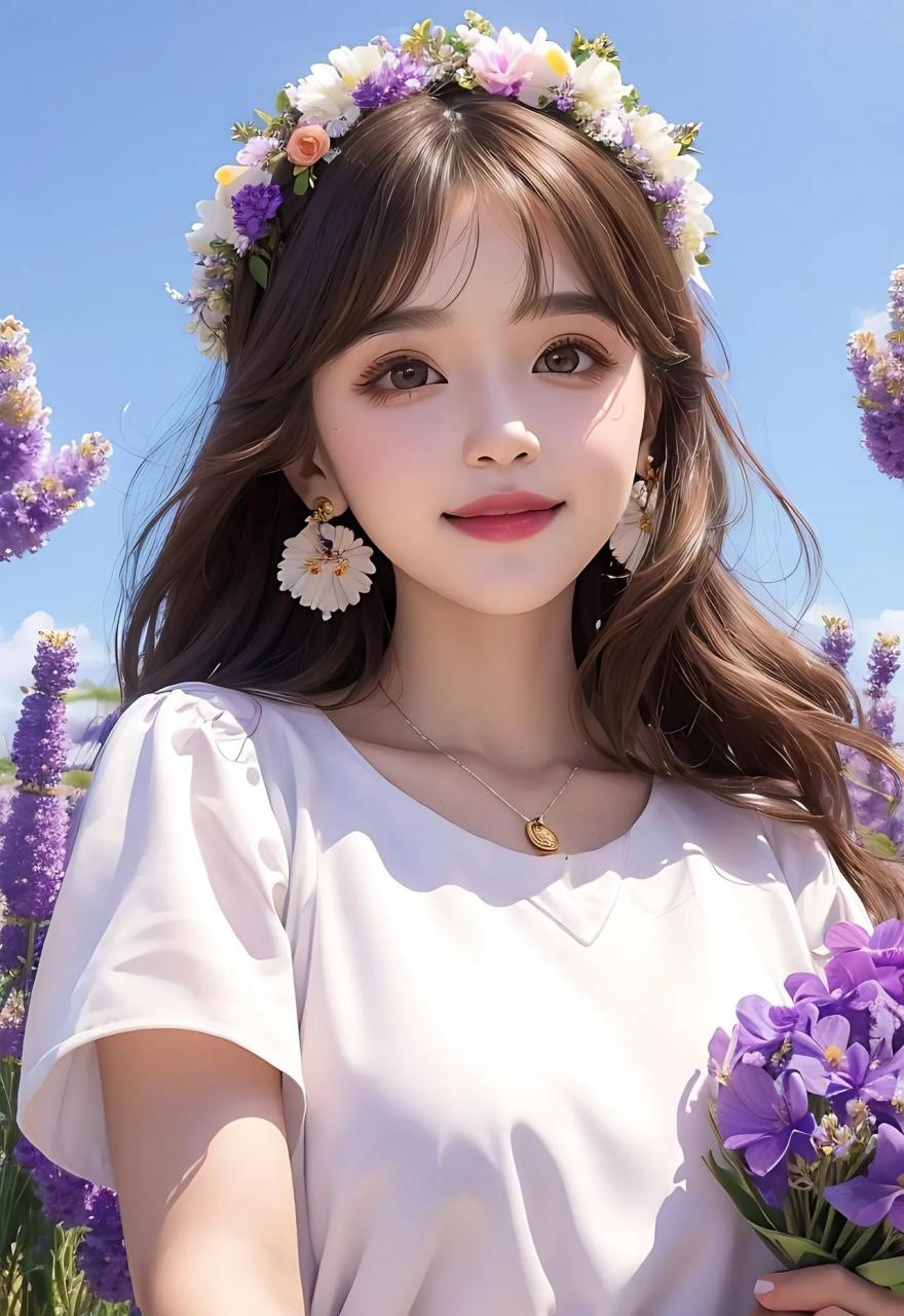 头戴花环的少女