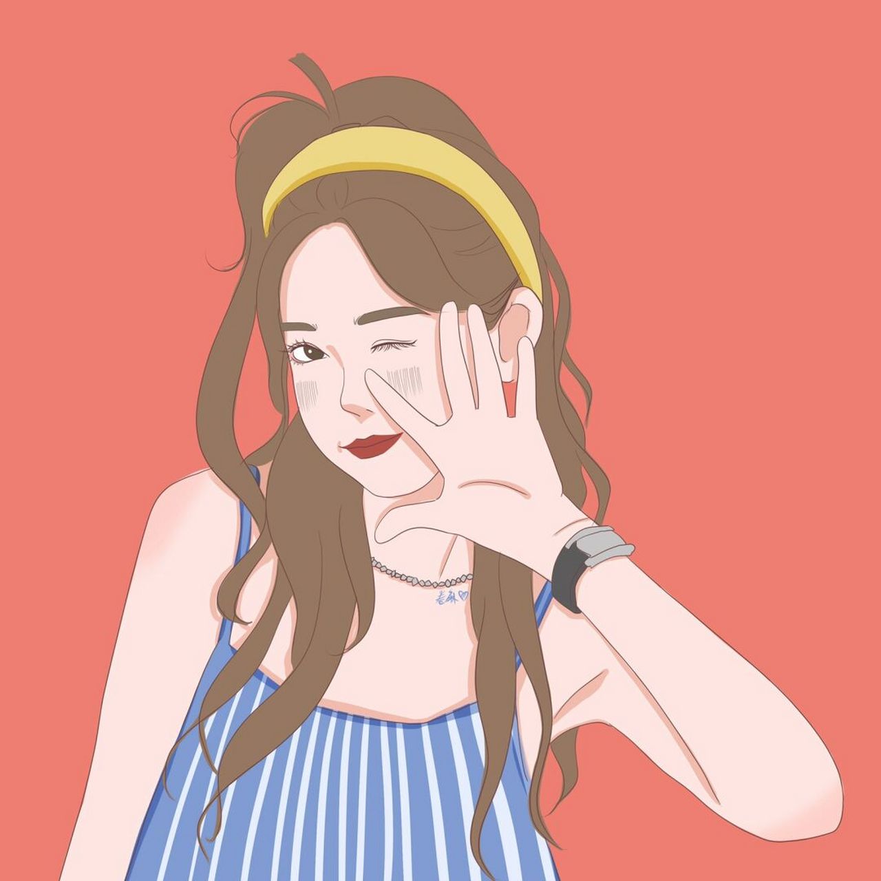 插画 | 头像 | 戴发箍穿吊带的小仙女 图片可做个人头像,个人壁纸