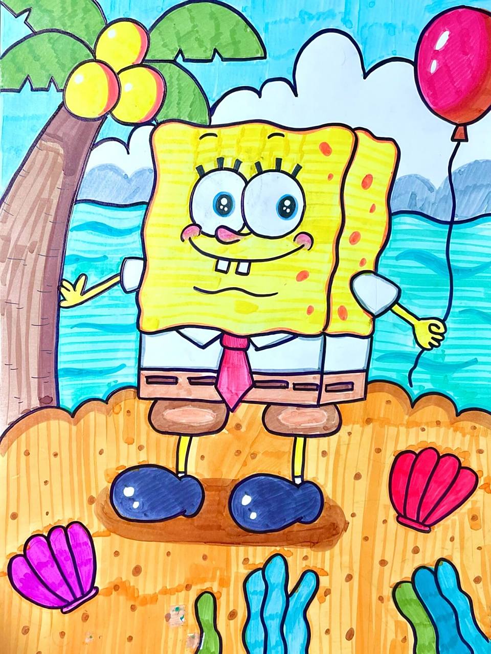 五岁77儿童画《海绵宝宝》水彩笔画 希望大家多多点赞关注,后续会