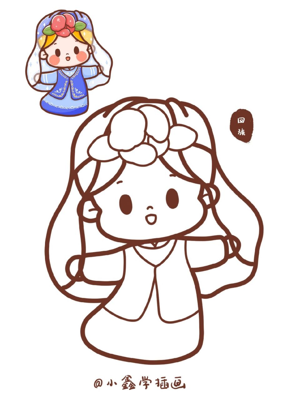 简笔画人物线稿 56个民族—回族/赫哲族/俄罗斯族/鄂伦春族/鄂温克族