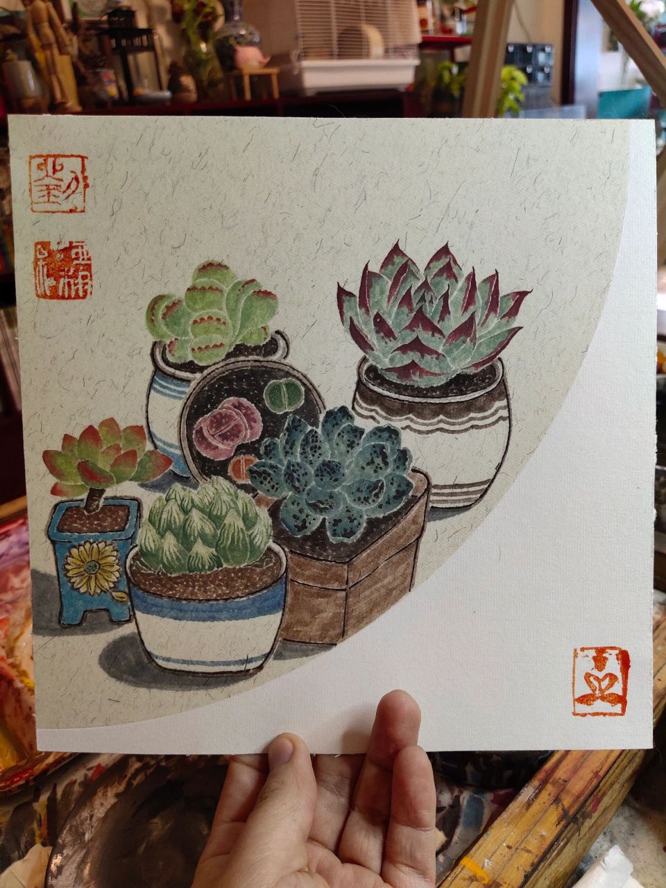 生宣卡纸～国画"多肉" 下午,一盒烟,一副画～ 凡是聪明人都充满疑惑