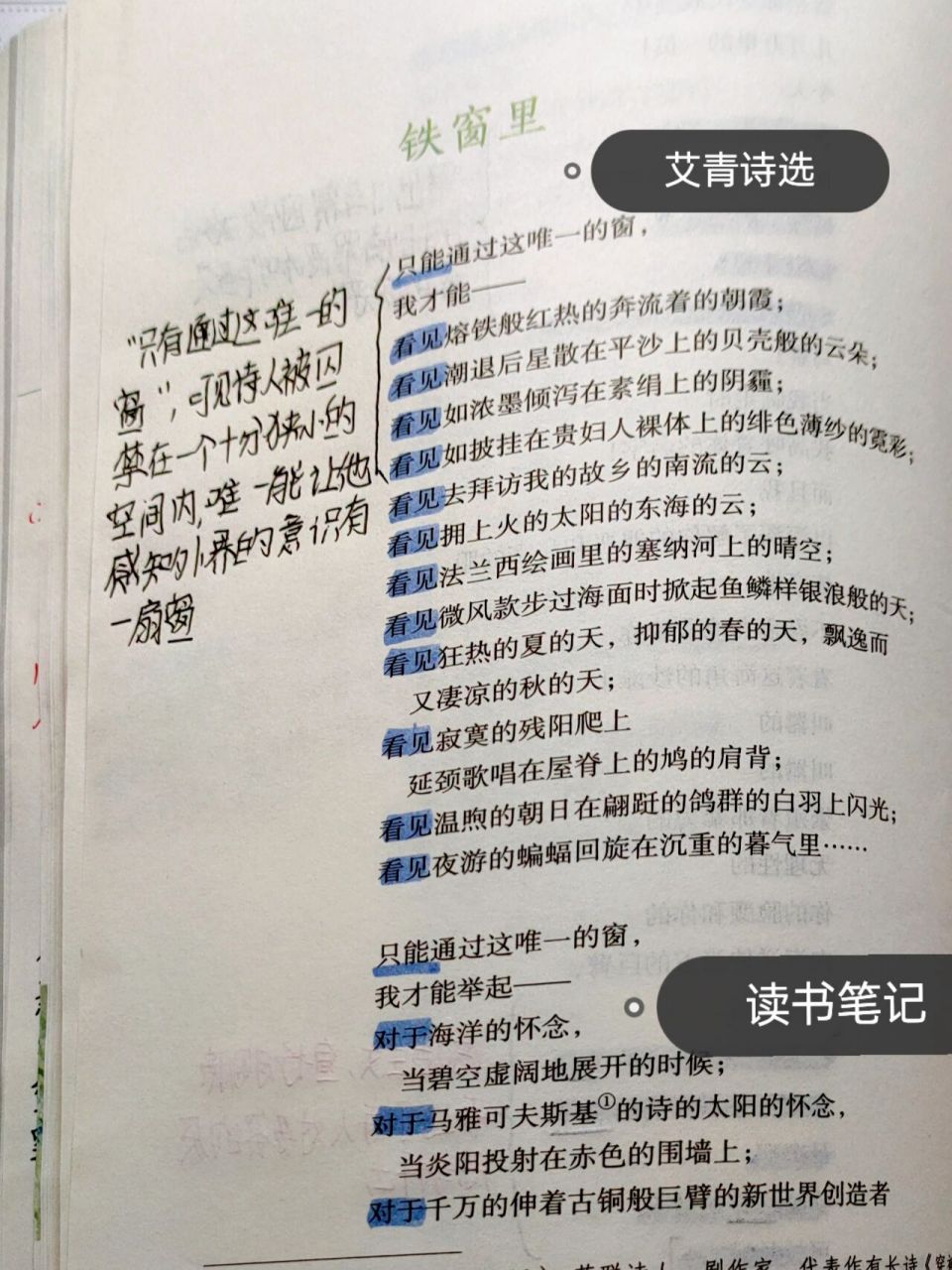 艾青诗选《铁窗里》 铁窗里,读书批注    78