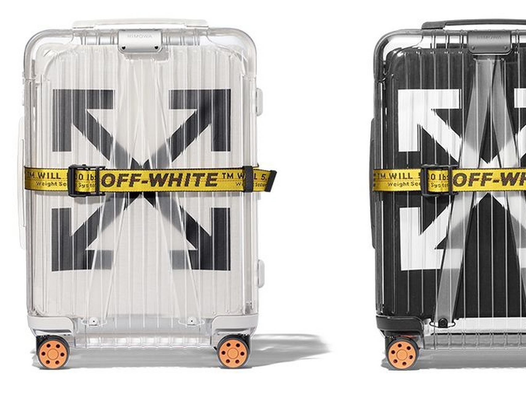 off white和rimowa的联名限量登机箱.