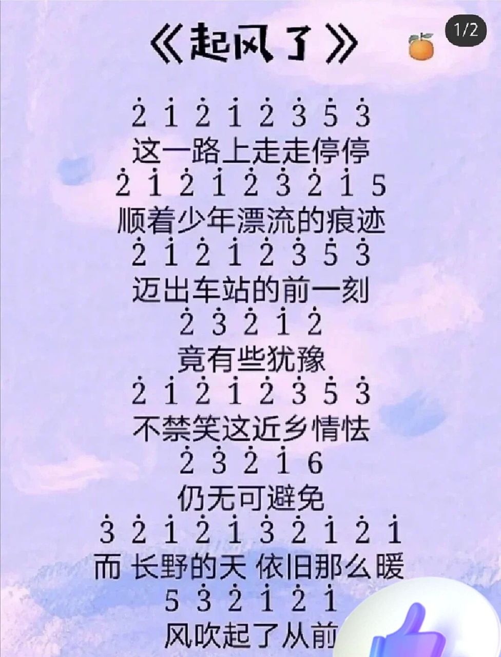 姆指琴琴谱《起风了》 卡林巴拇指琴