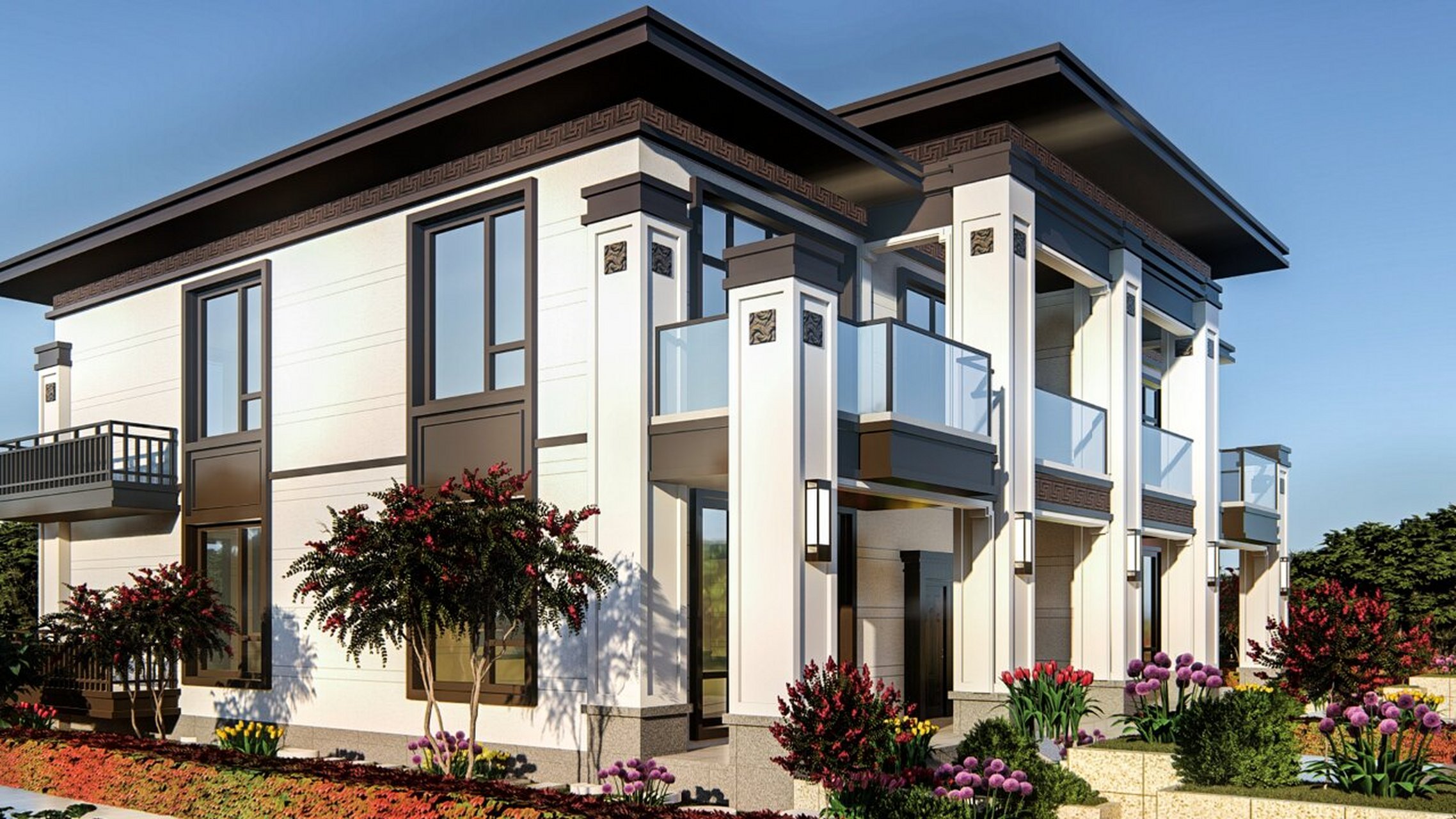 这是位于四川省成都市天府新区的一栋兄弟双拼别墅,占地280平方,四