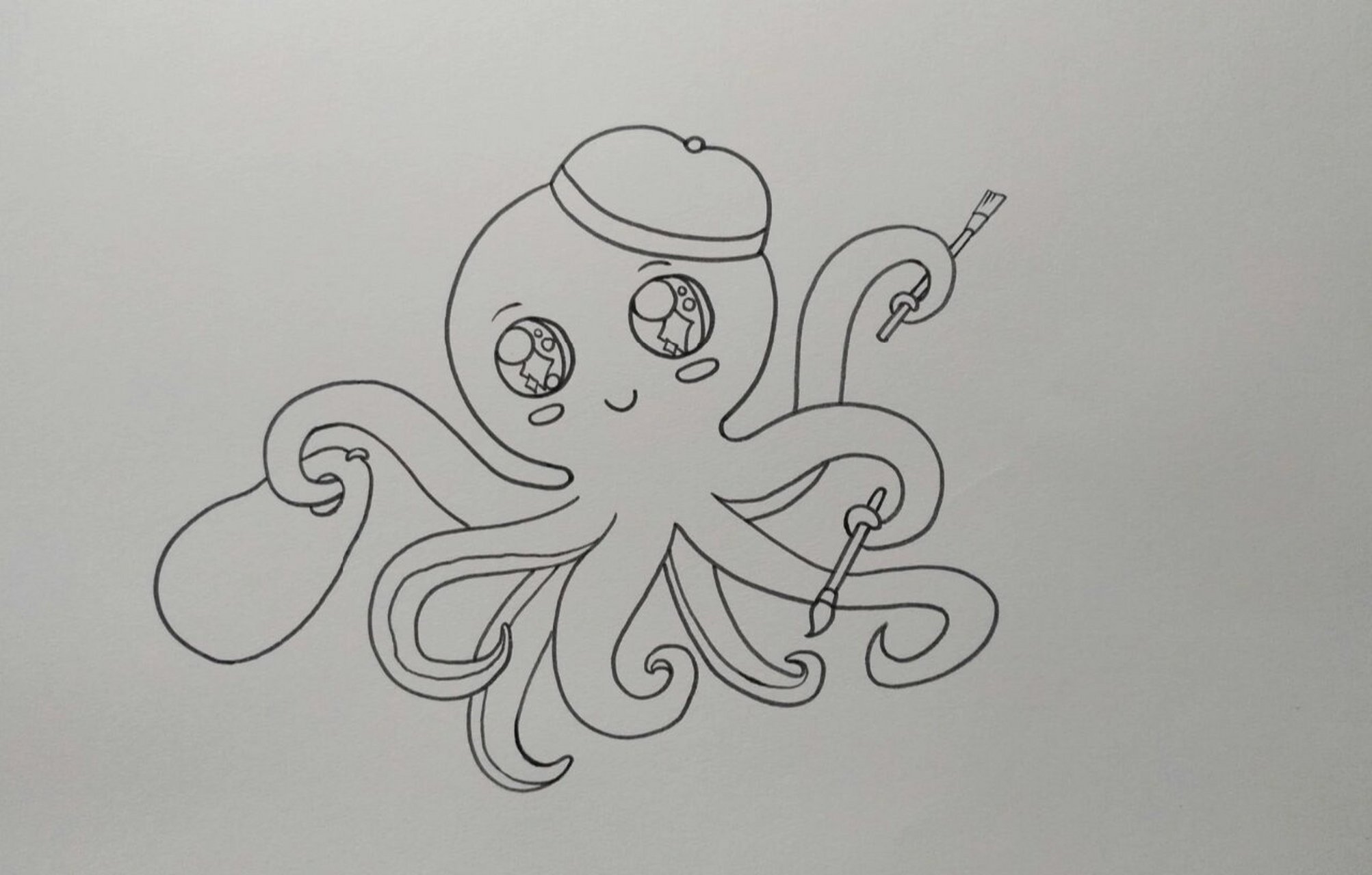 【爱画画的小章鱼】创意画 线描章鱼创意画(临摹版)