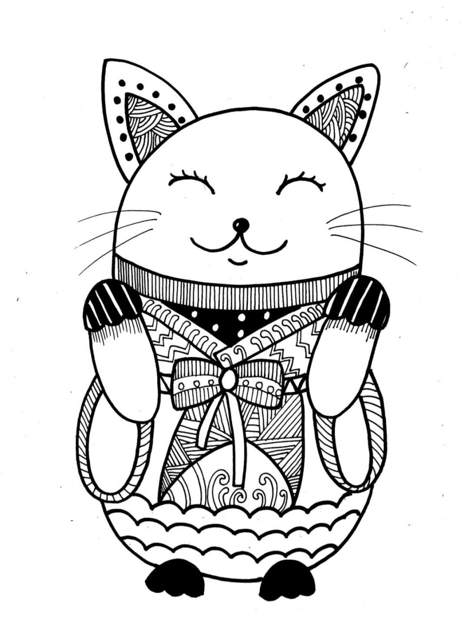 儿童线描画—猫 儿童线描93 材料:素描纸,勾线笔,马克笔 背景颜色