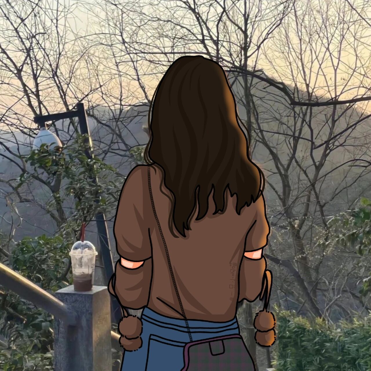 情侣手绘头像|氛围感背影|落日余晖下的浪漫            图片9315