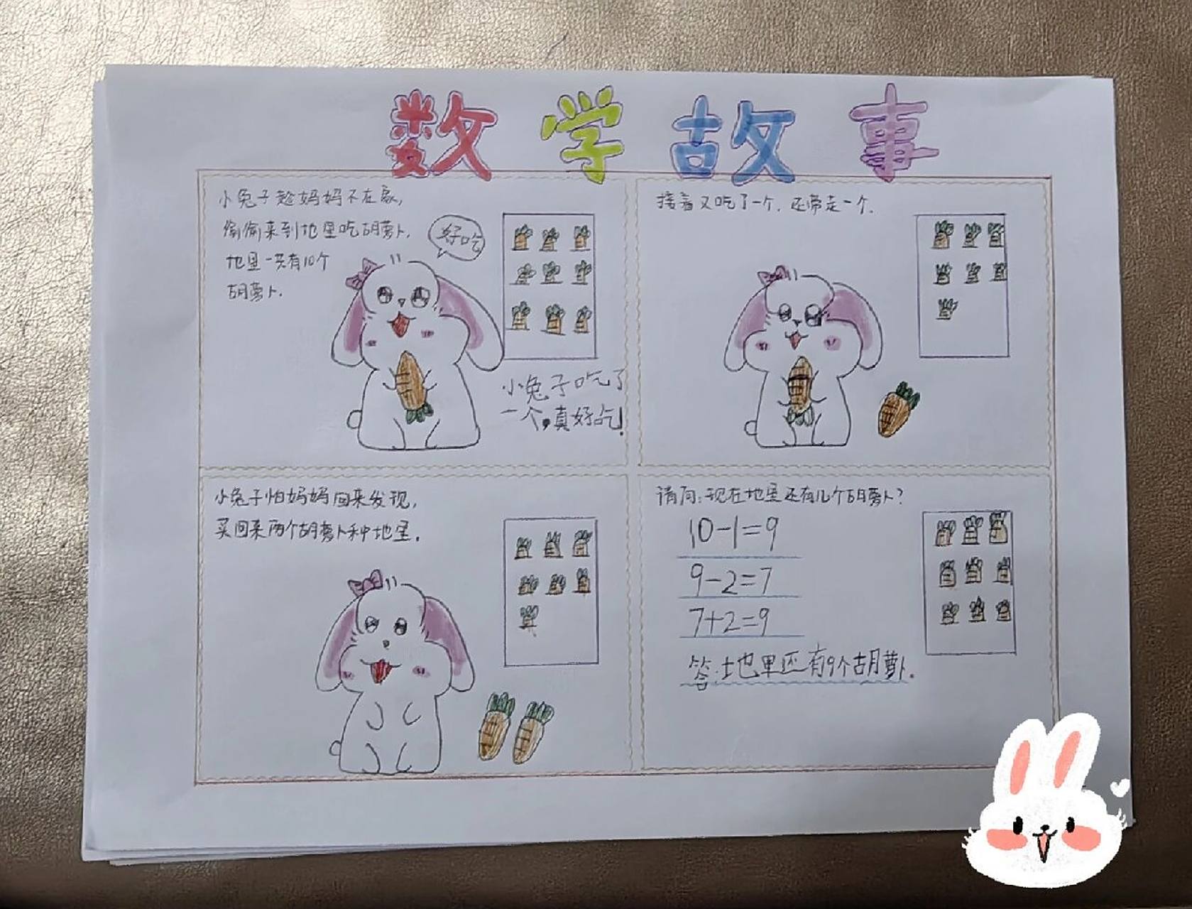 一年级数学小故事手抄报来啦! 一年级数学手抄报,小兔子很应景噢!