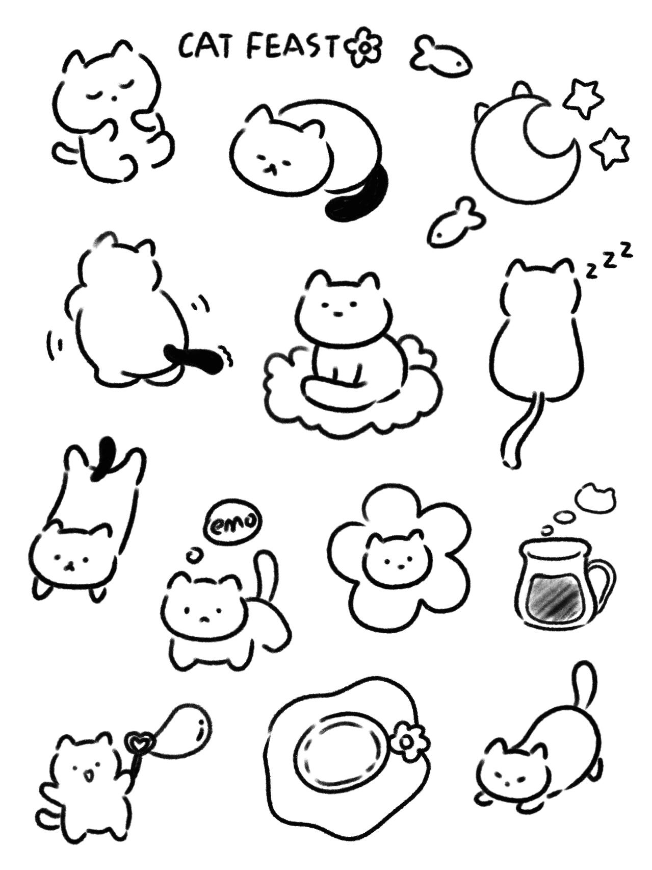 黑白铅笔条纹手绘猫猫 第二弹🐈