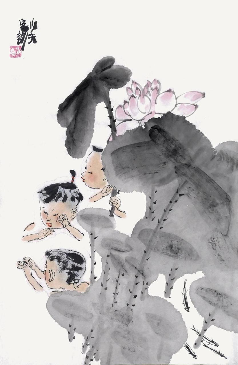 王家训国画欣赏 赤日炎蒸,清凉画中寻