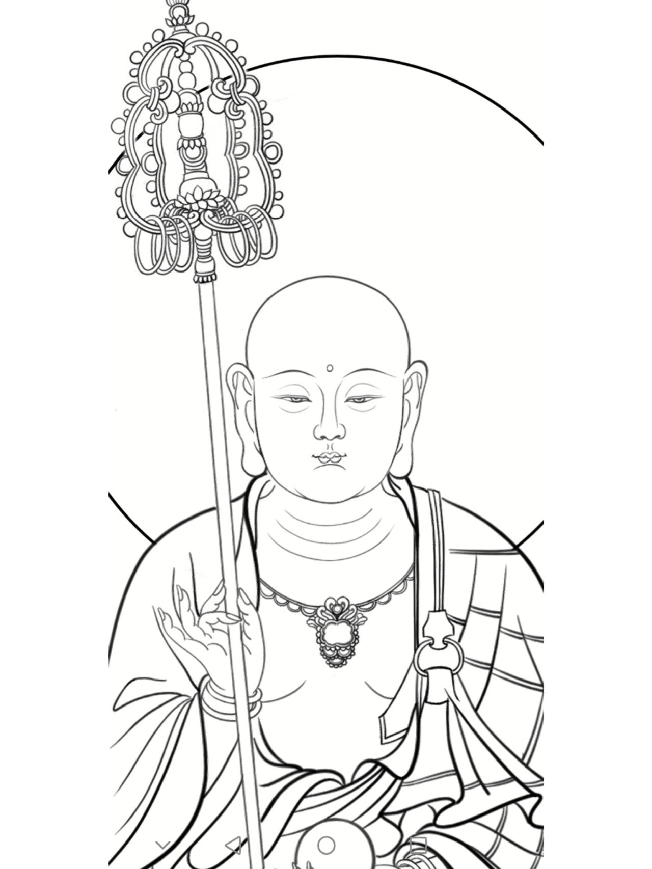 工笔白描画稿—地藏王菩萨座像