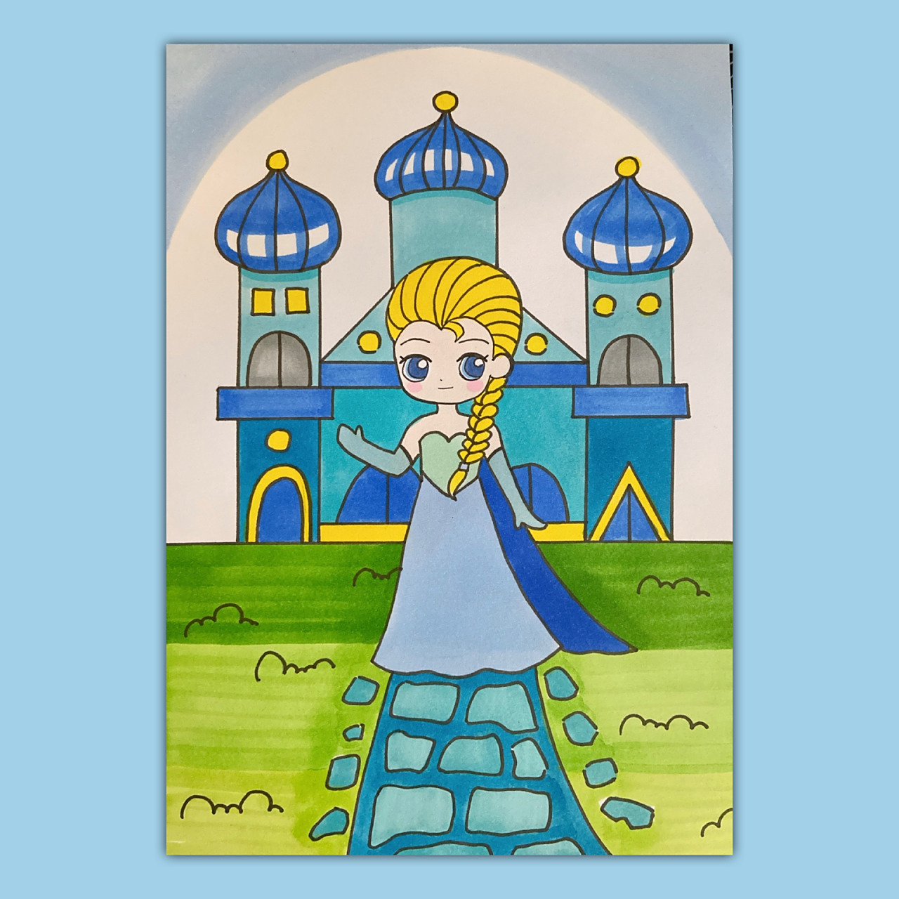 冰雪奇缘爱莎儿童画简笔画城堡卡通女孩儿创