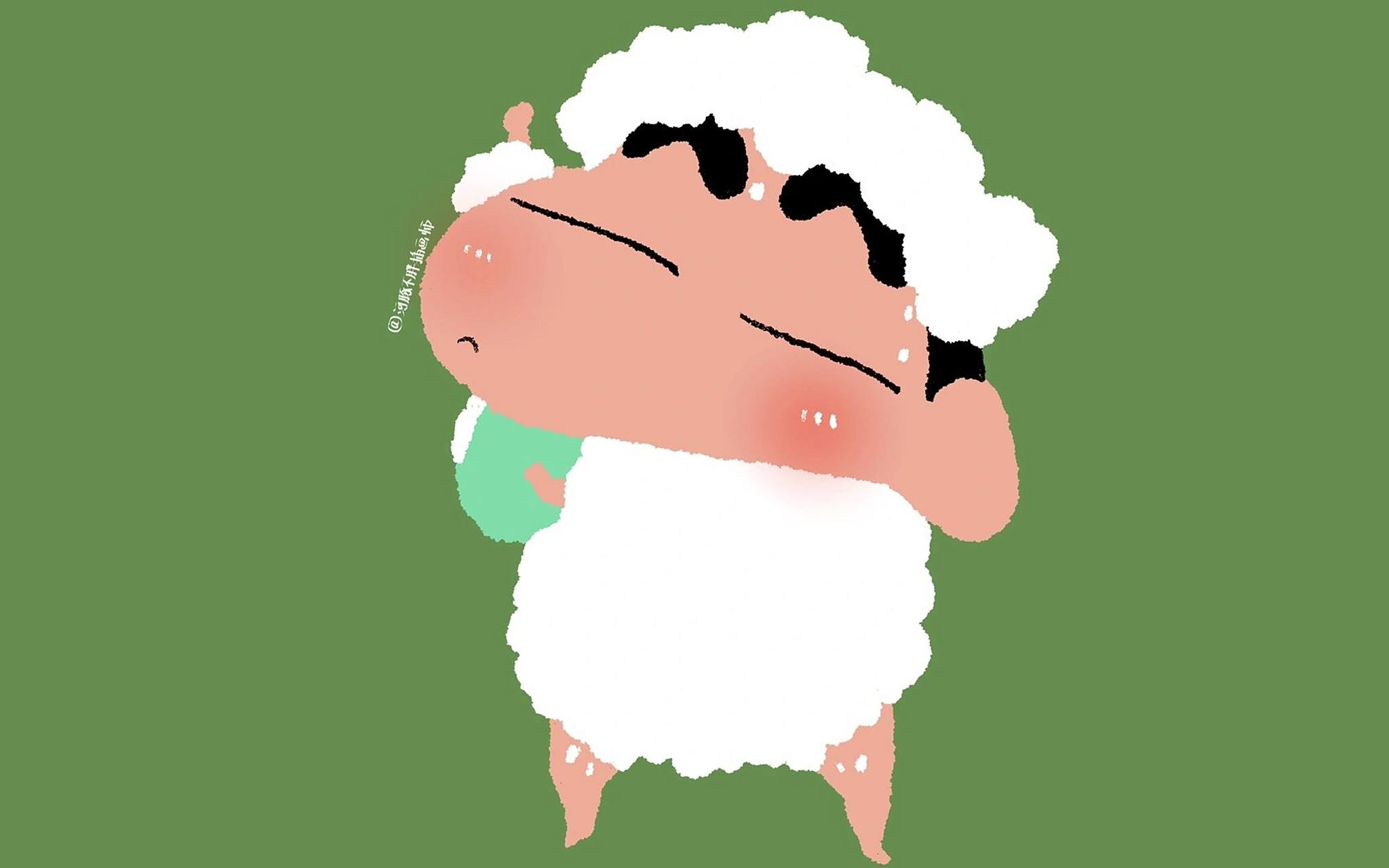 蜡笔小新与粉红鳄鱼绿色护眼电脑壁纸 大家问的蜡笔小新和粉红鳄鱼