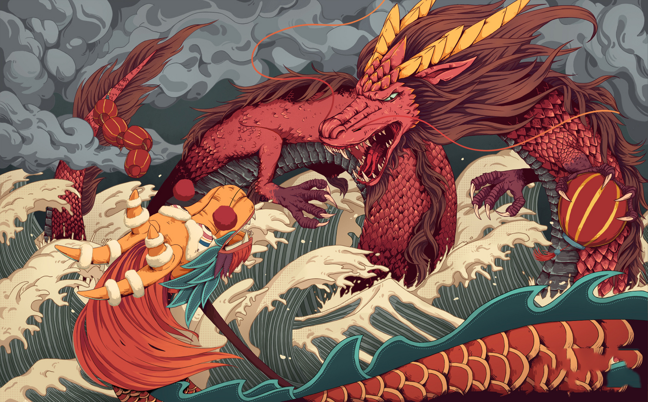 重新排一下版试试 版权已注册,可授权 	 #插画系列#龙王插画#国潮插画