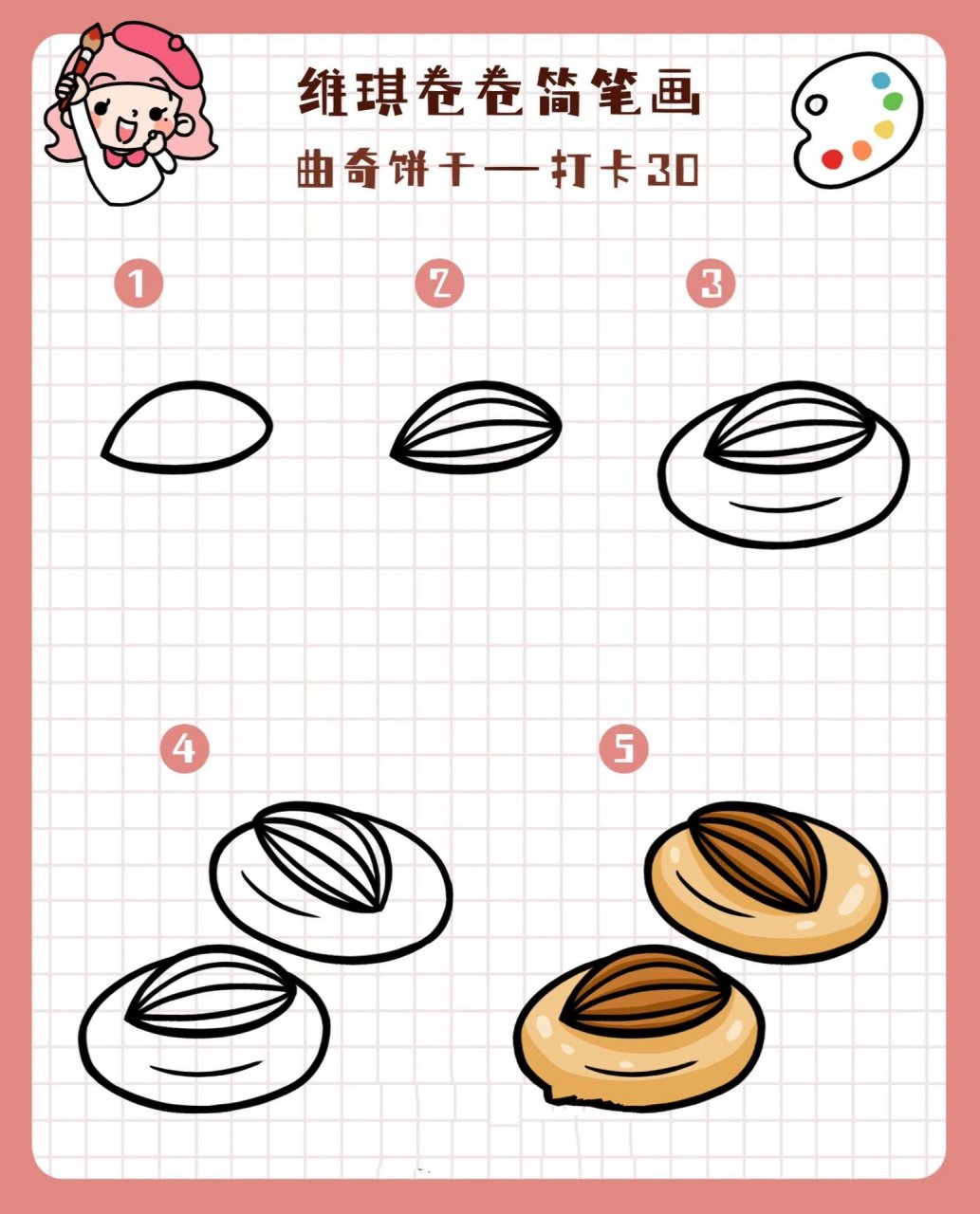 甜点曲奇饼干简笔画-打卡30(有步骤)   今天的甜点是曲奇94饼干哦