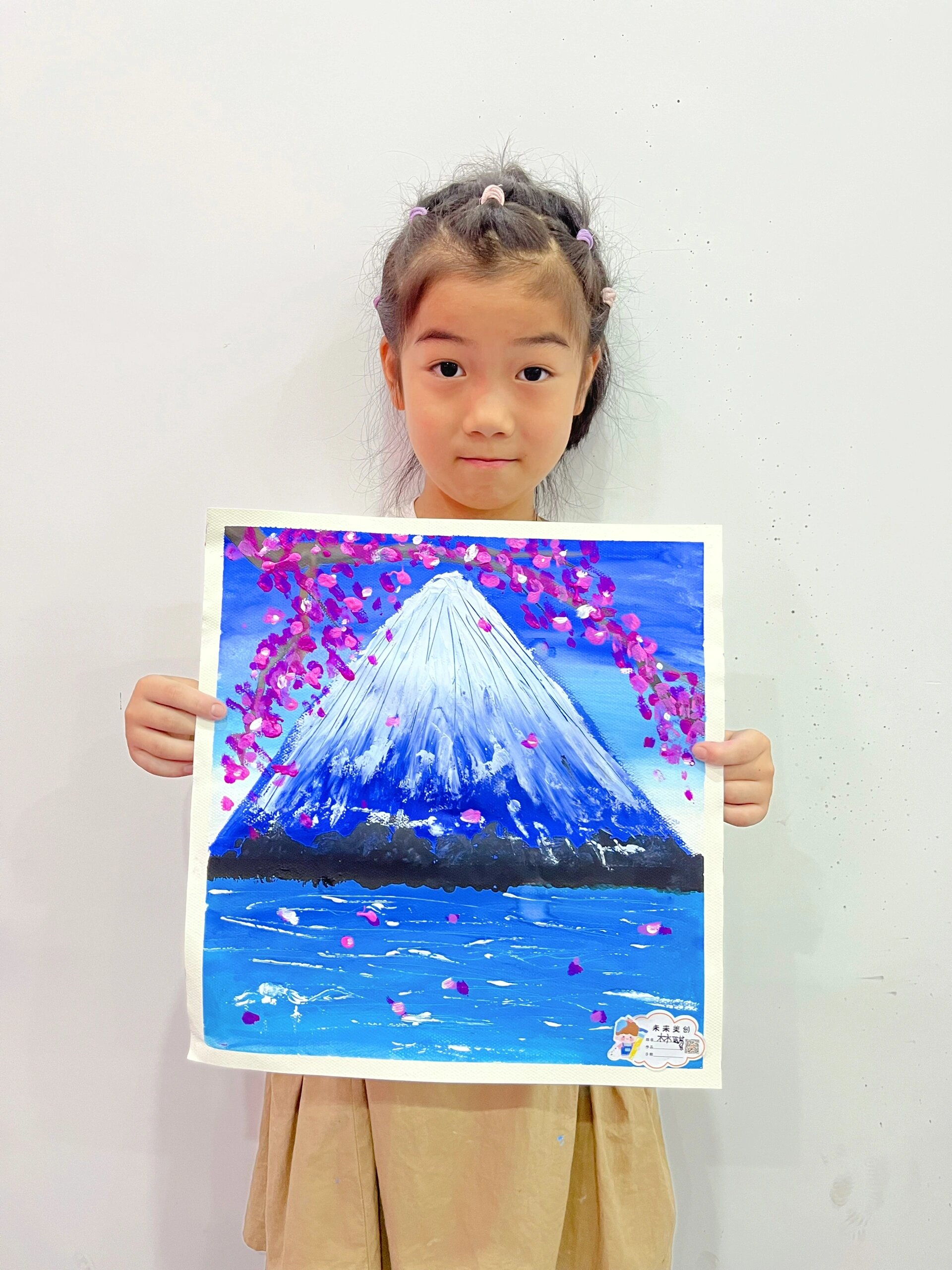 少儿美术水粉画富士山 水粉画