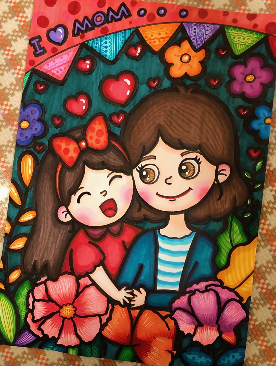 【原创】母亲节画妈妈画母亲节儿童画附线稿 明天母亲节9999 90